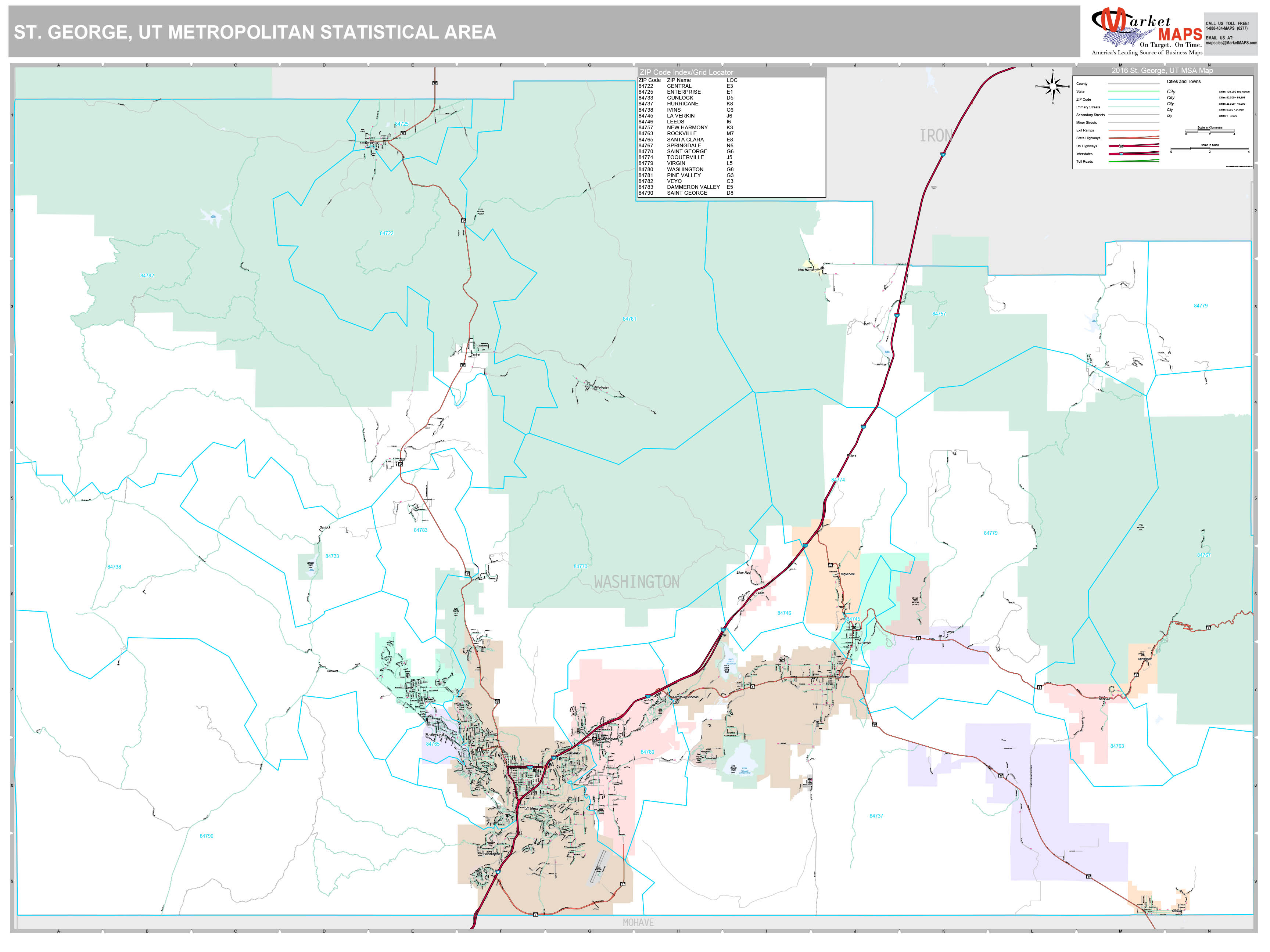 St. UT Metro Area Wall Map Premium Style by MarketMAPS