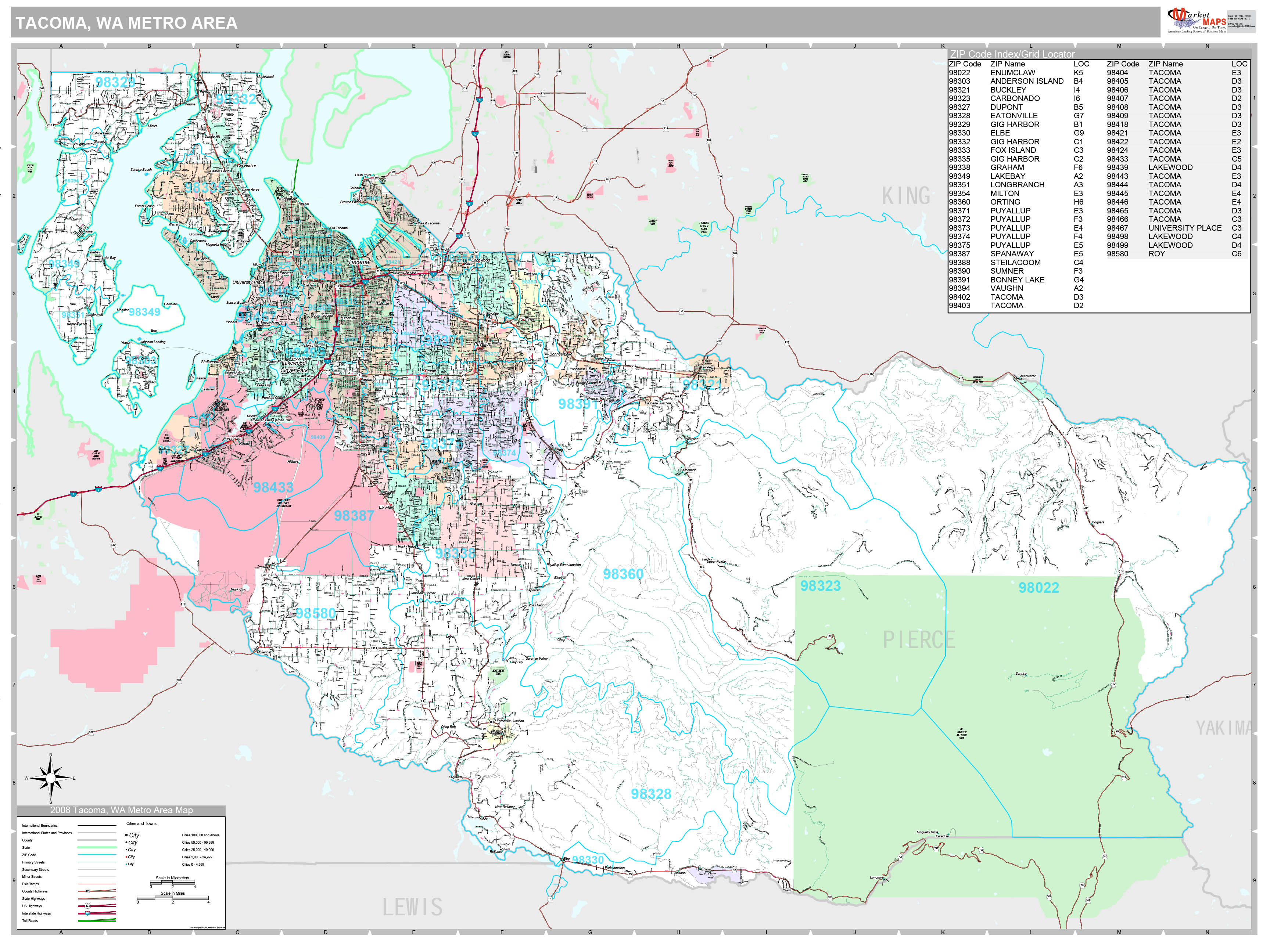 Tacoma Wa Metro Area Wall Map Premium Style By Marketmaps Mapsales 4191