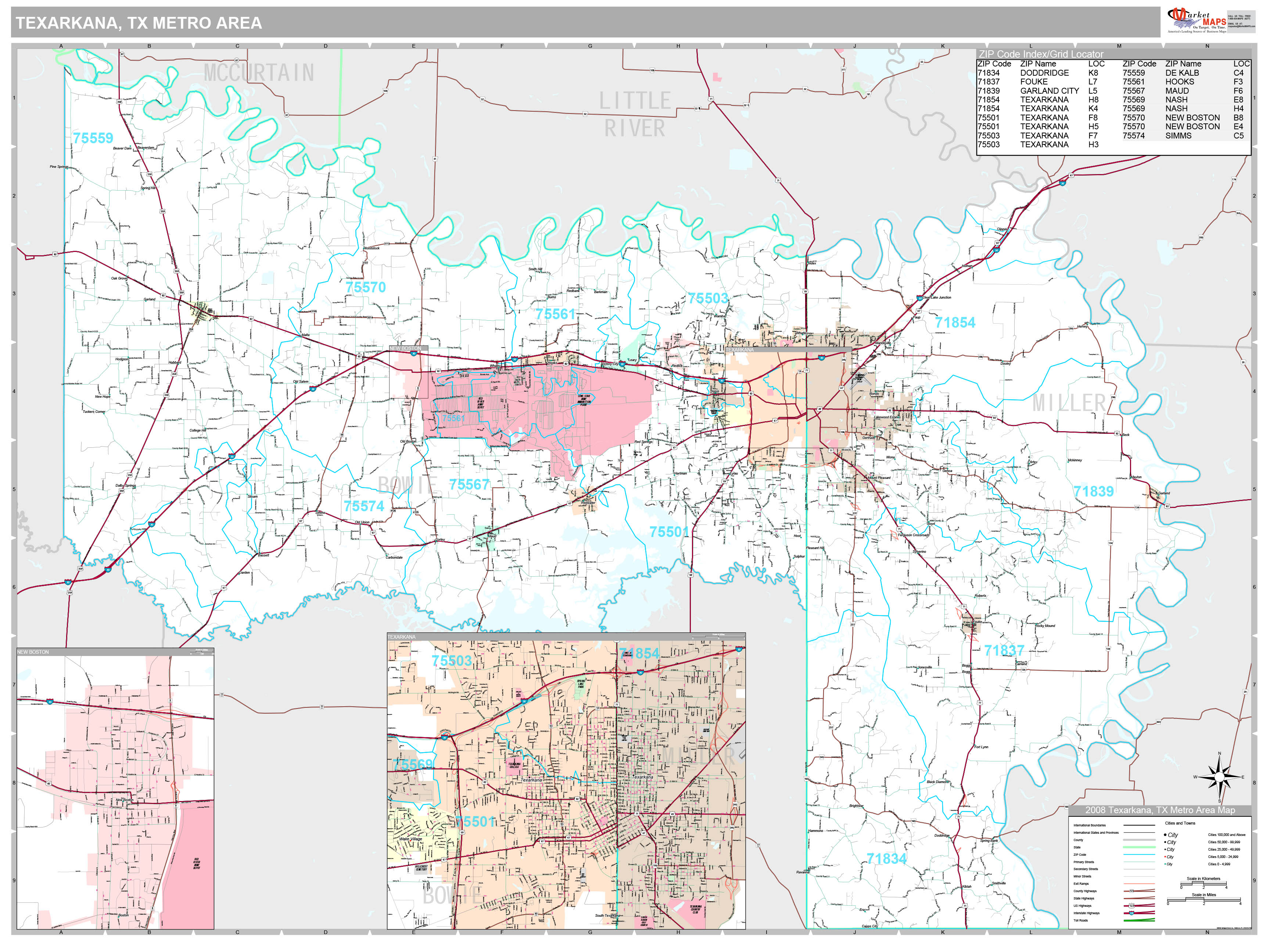 Texarkana Tx Metro Area Wall Map Premium Style By Marketmaps