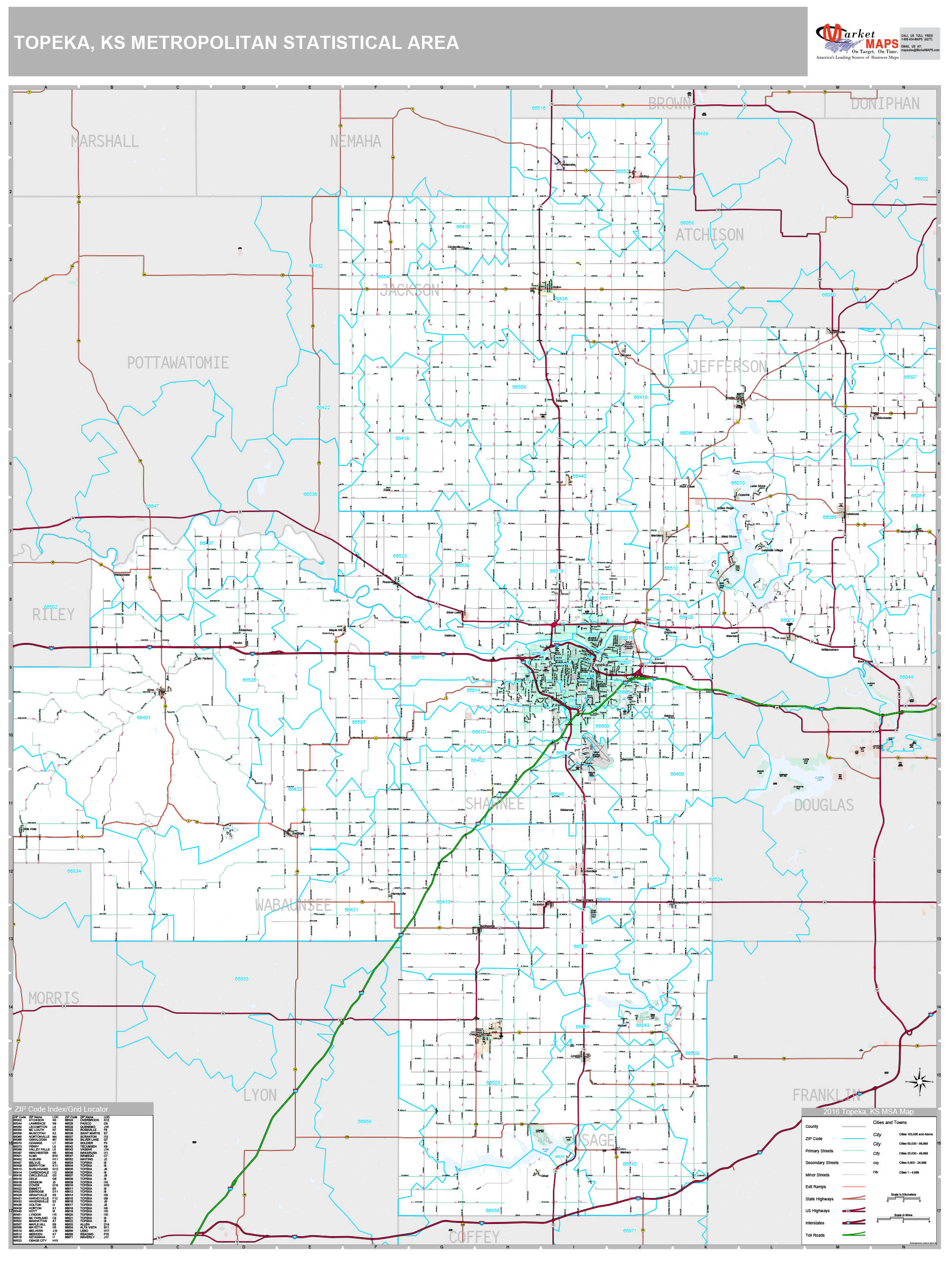 Topeka, KS Metro Area Wall Map Premium Style by MarketMAPS MapSales