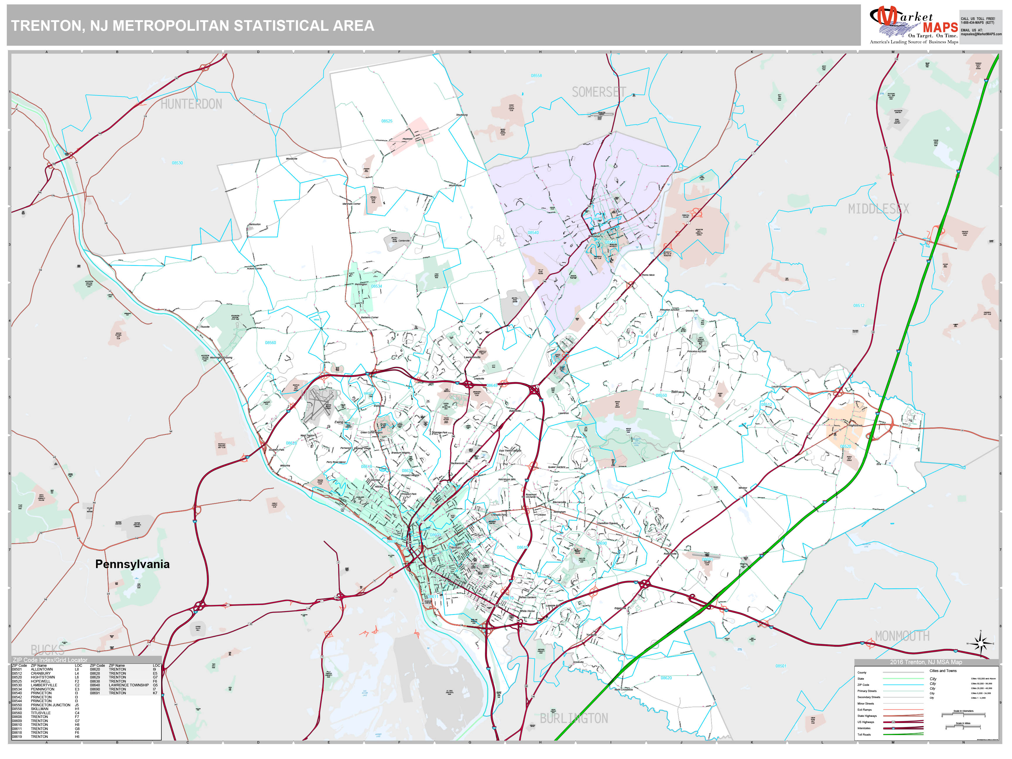 Trenton, NJ Metro Area Wall Map Premium Style by MarketMAPS