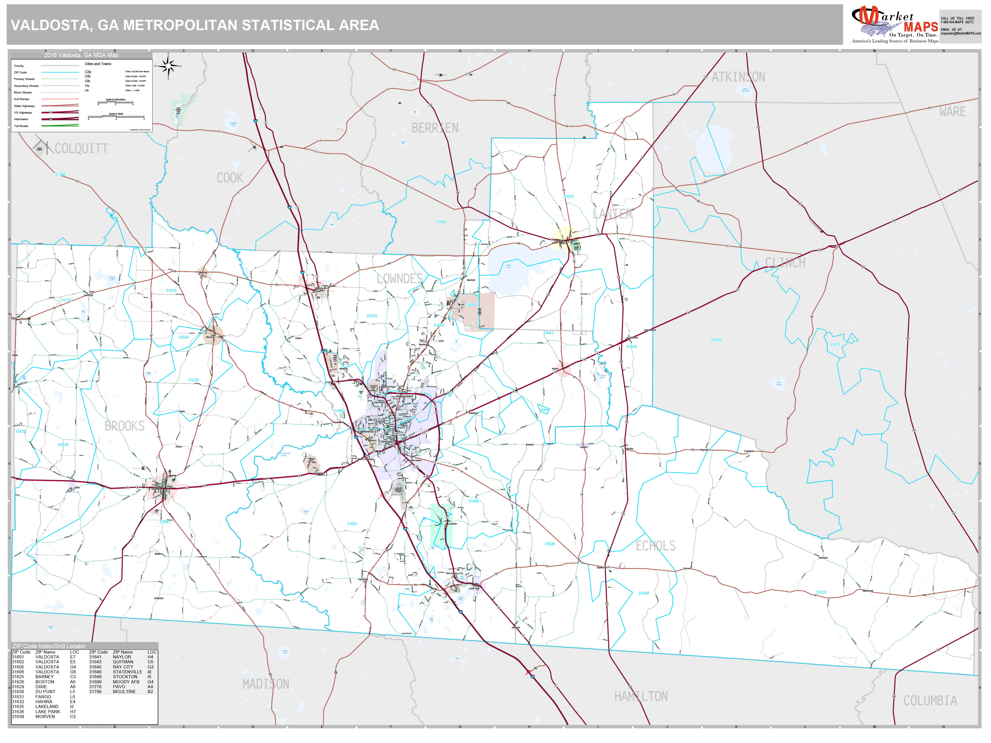 Valdosta, GA Metro Area Wall Map Premium Style by MarketMAPS - MapSales