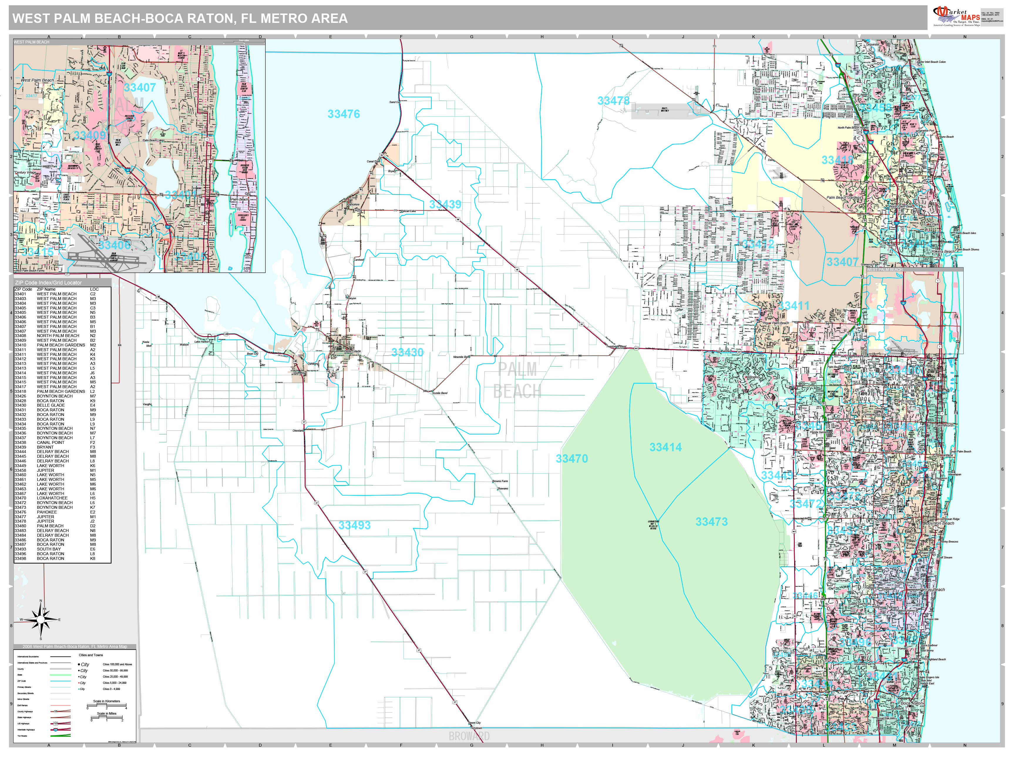 West Palm Beach-boca Raton, Fl Metro Area Wall Map Premium Style By 