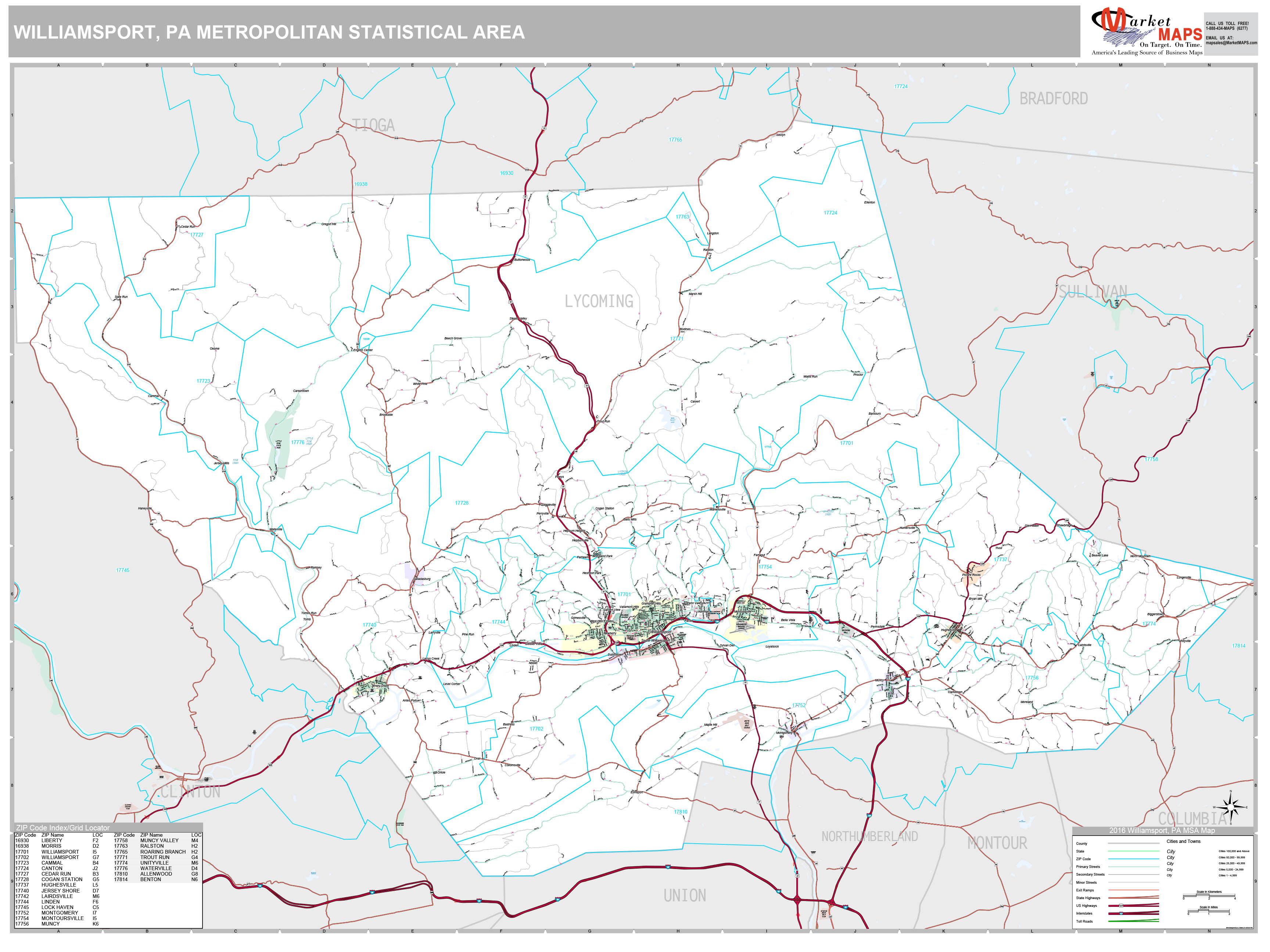 Williamsport Pa Metro Area Wall Map Premium Style By Marketmaps Mapsales 4631