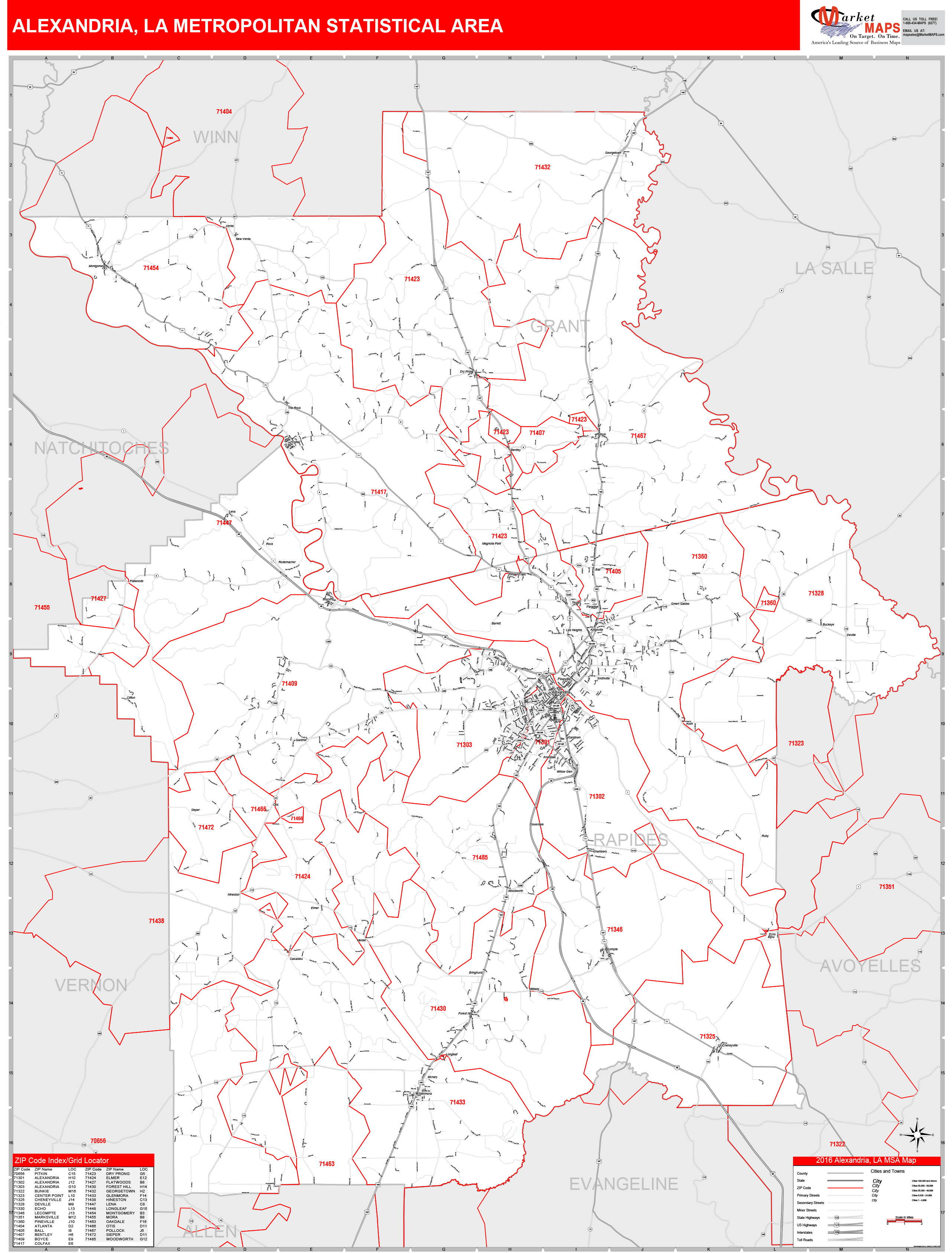 Alexandria, LA Metro Area Wall Map Red Line Style by MarketMAPS ...