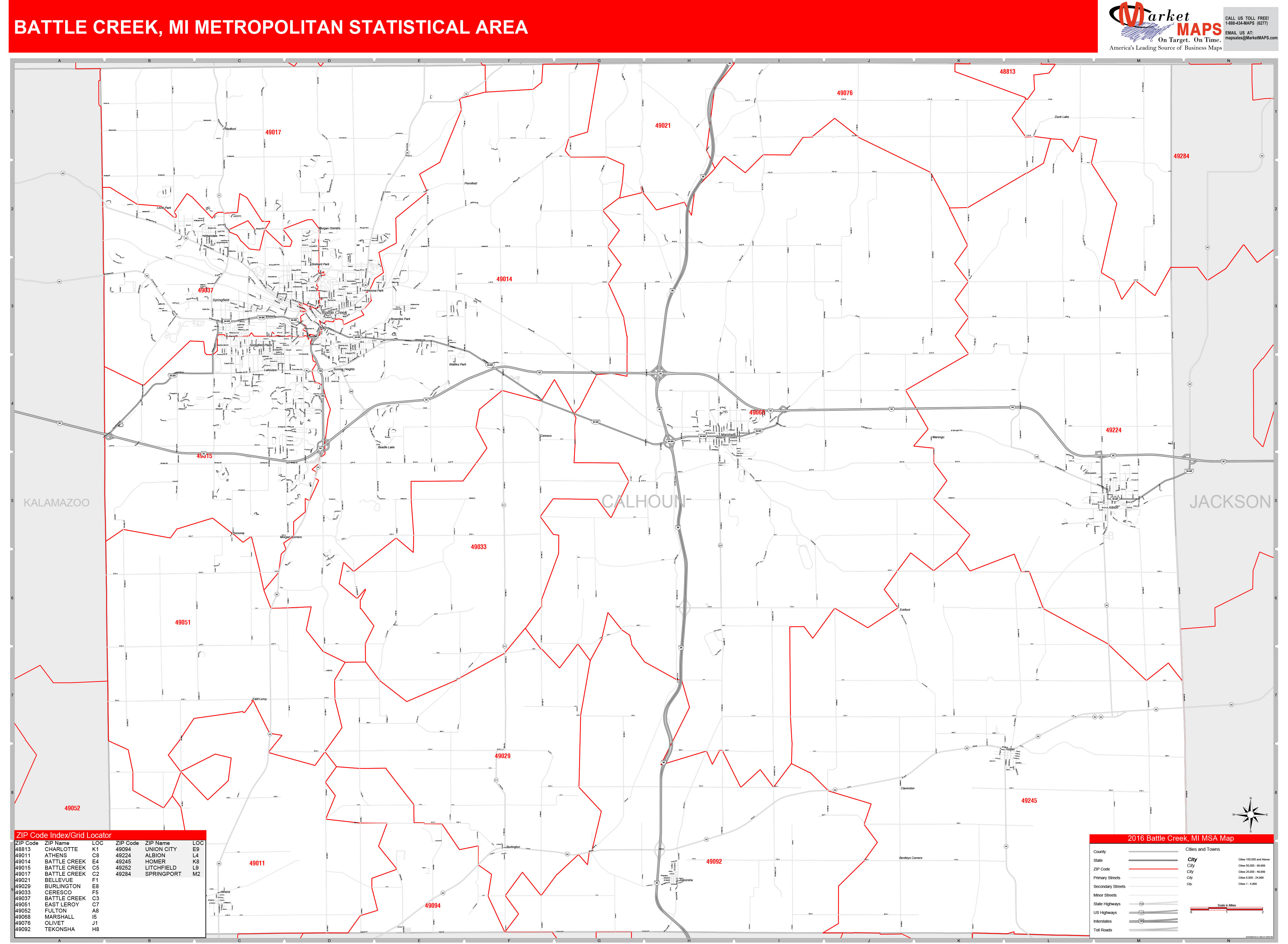 Battle Creek MI Metro Area Wall Map Red Line Style By MarketMAPS   BattleCreek MI 