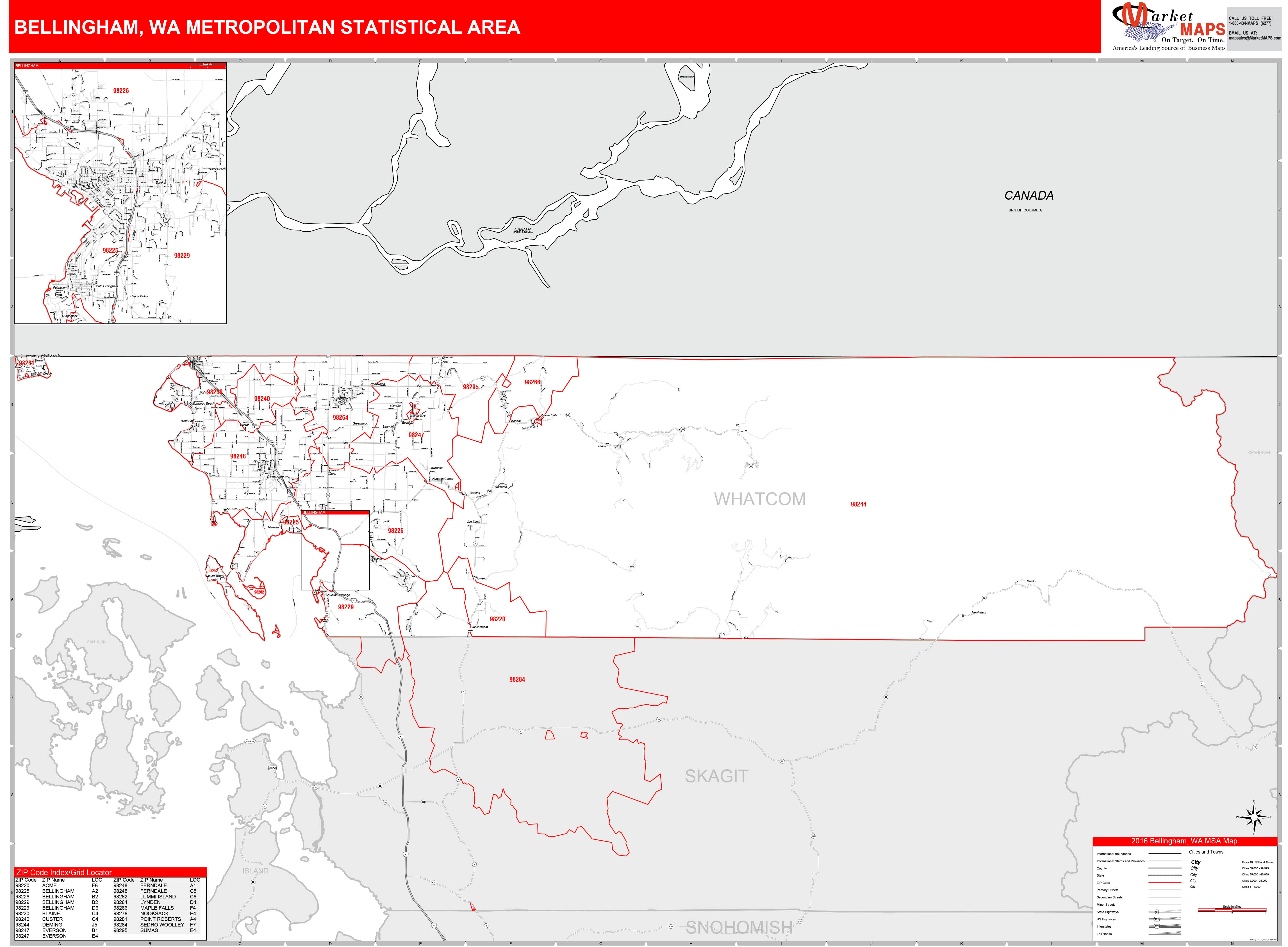 Bellingham Wa Metro Area Wall Map Red Line Style By Marketmaps