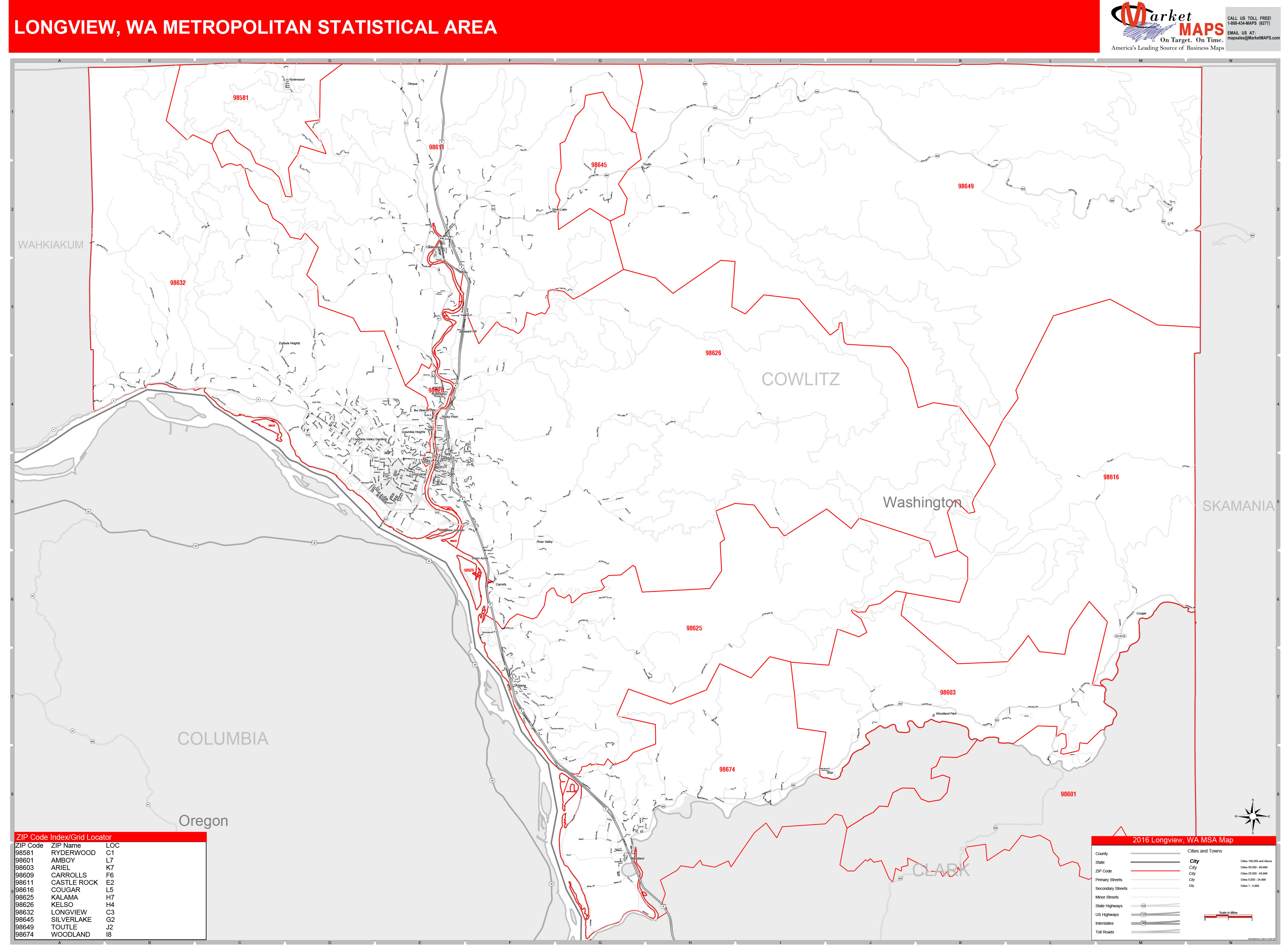 Longview Wa Metro Area Wall Map Premium Style By Mark - vrogue.co