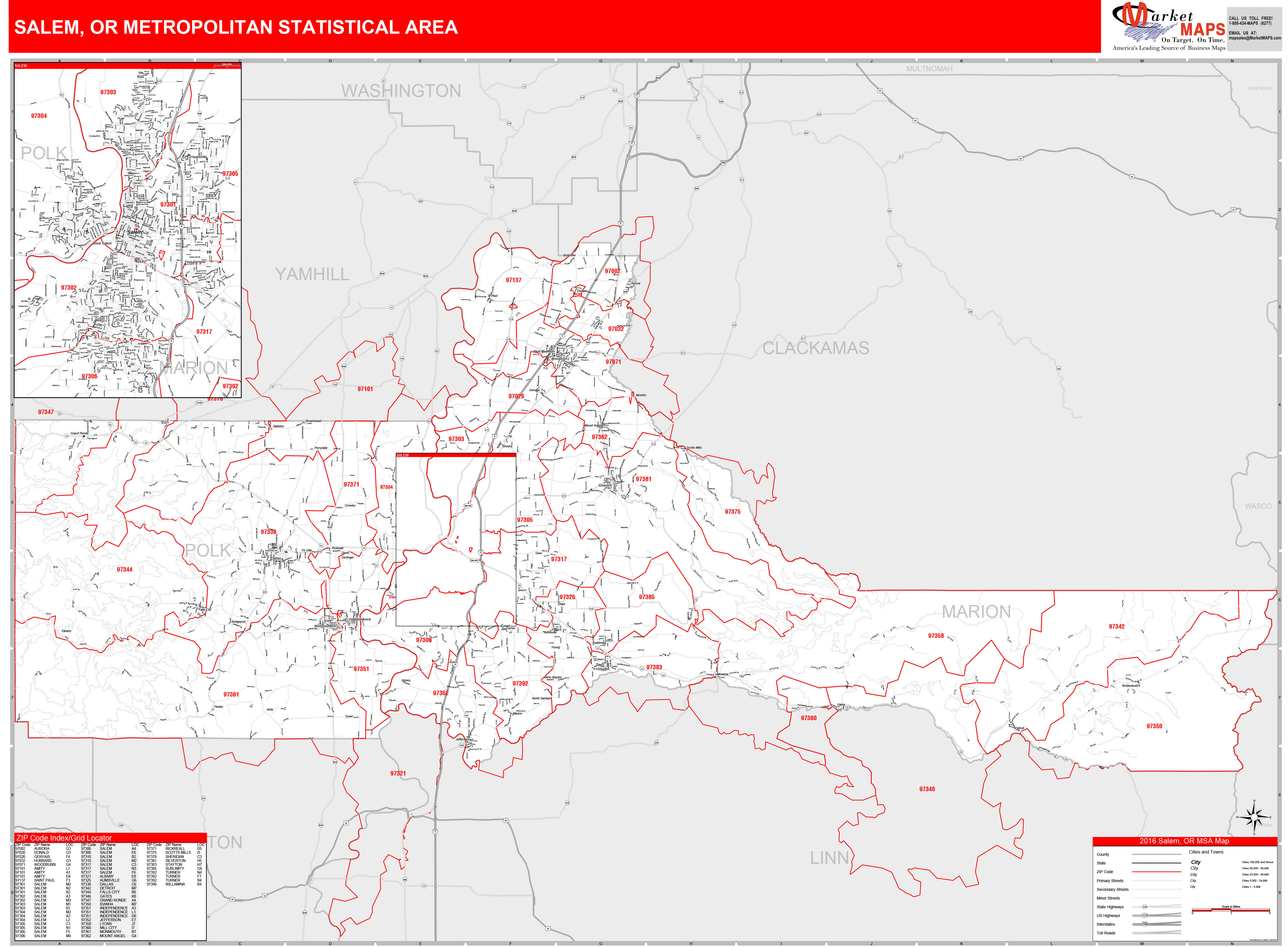 Salem OR Metro Area Wall Map Red Line Style By MarketMAPS MapSales   Salem OR 