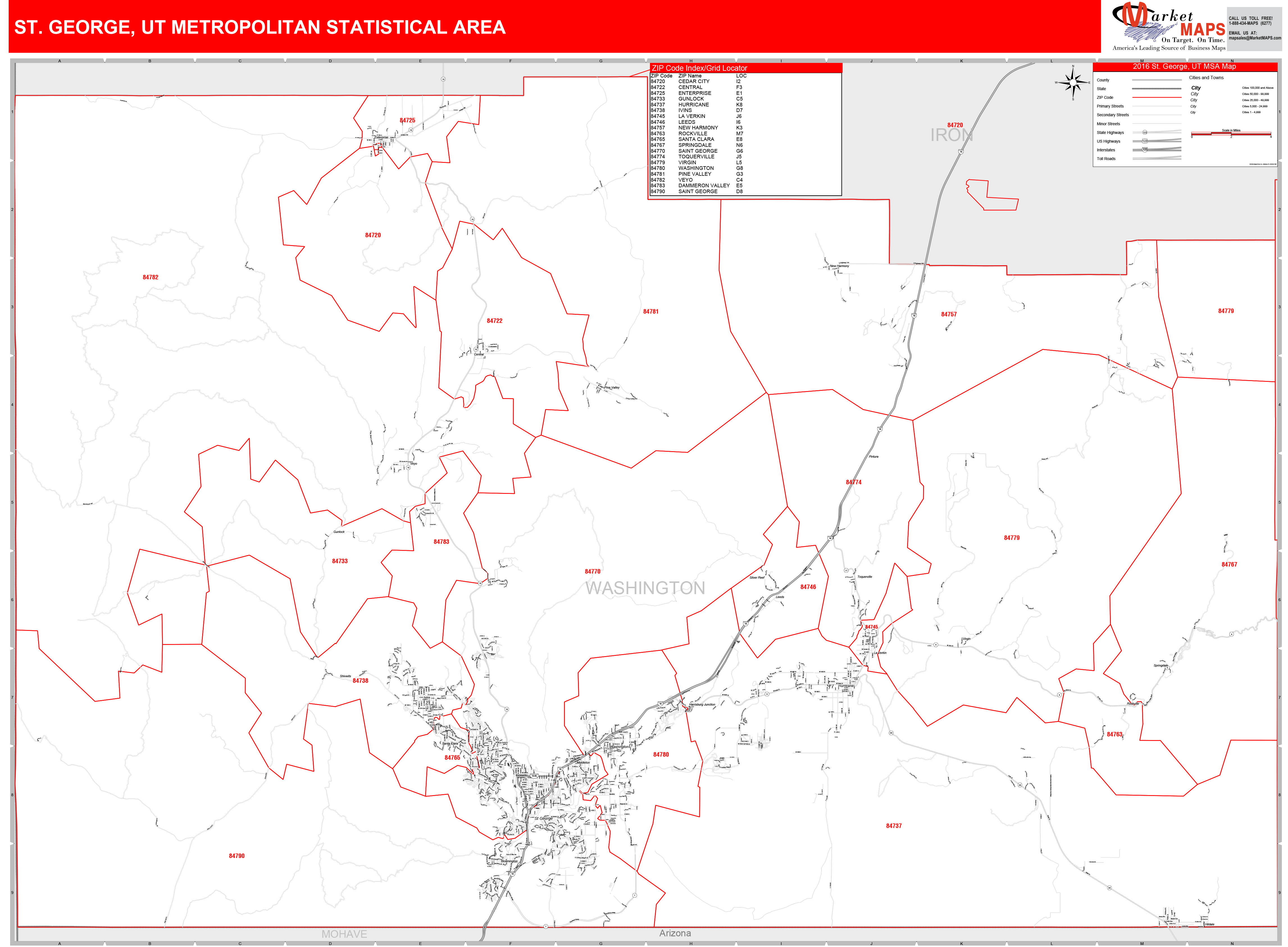 St. UT Metro Area Wall Map Red Line Style by MarketMAPS