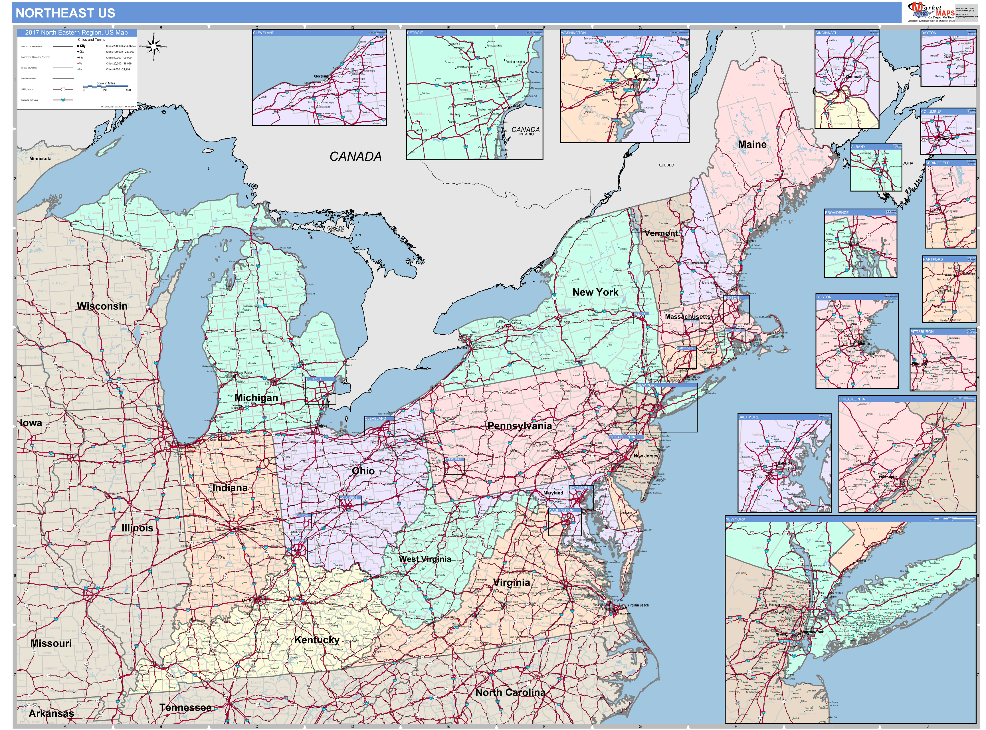 us-northeast-regional-wall-map-color-cast-style-by-marketmaps-mapsales