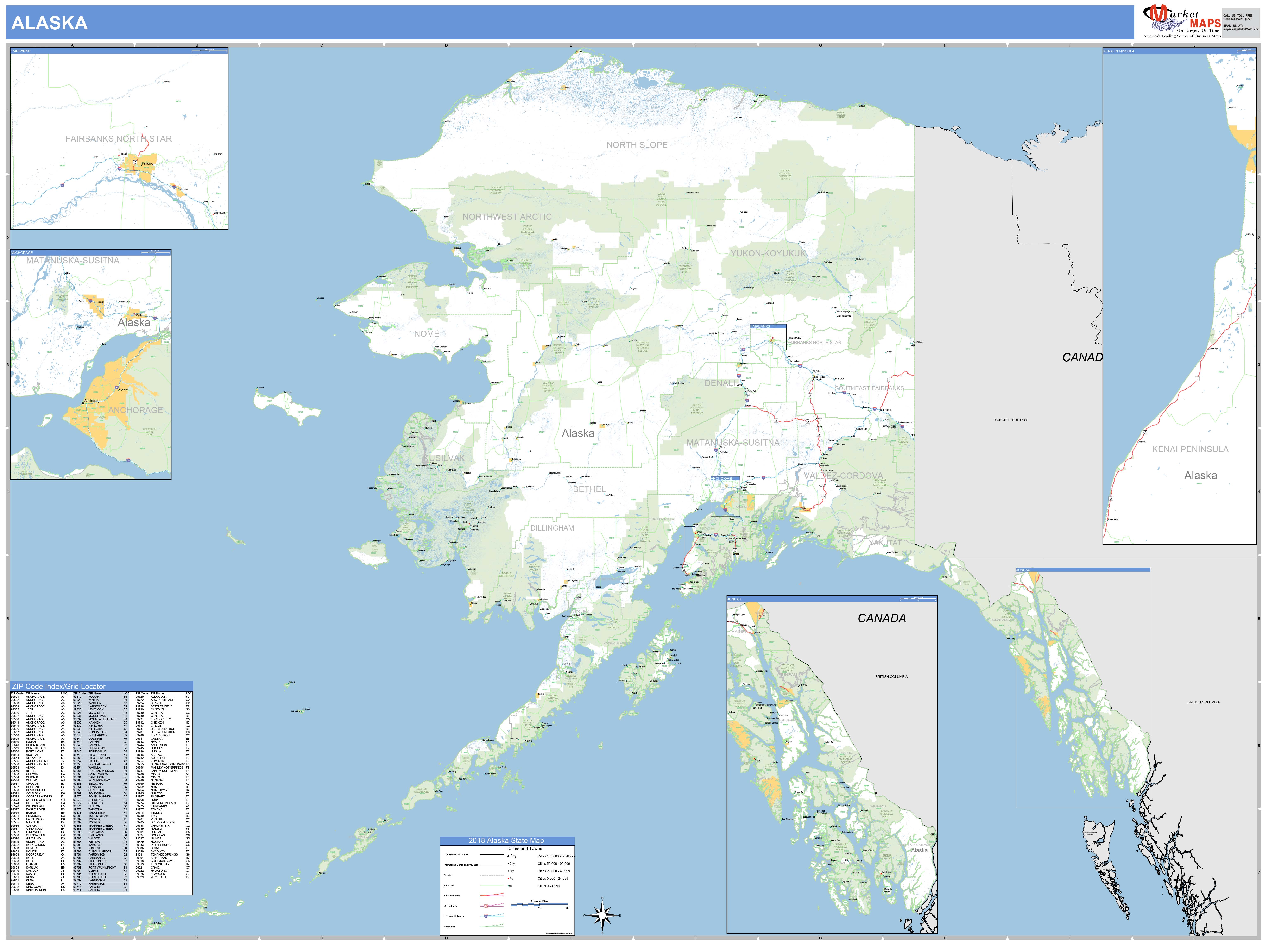 Alaska Zip Code Wall Map Basic Style By MarketMAPS MapSales   Alaska 