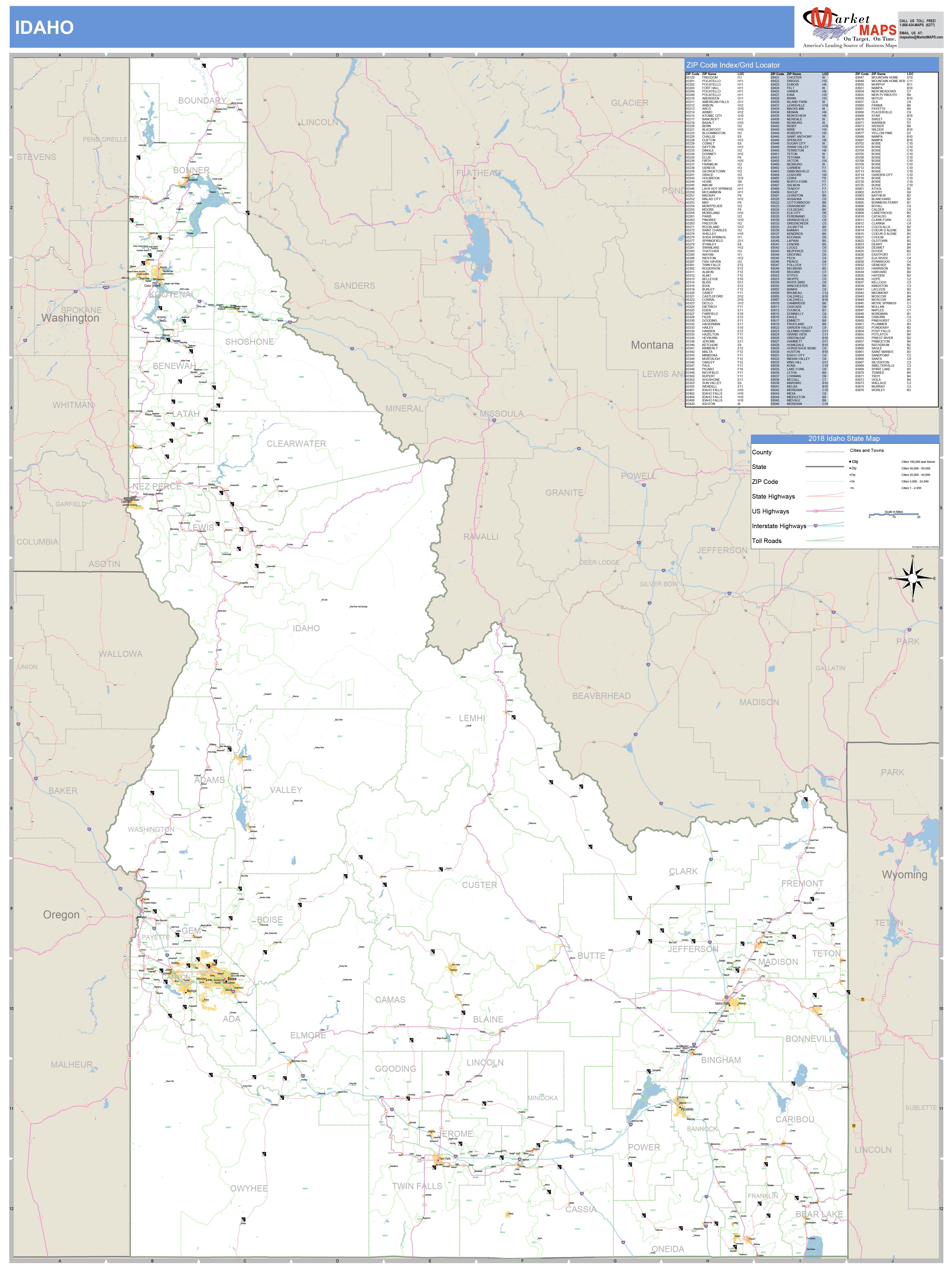 Idaho Zip Code Wall Map Basic Style By MarketMAPS MapSales   Idaho 