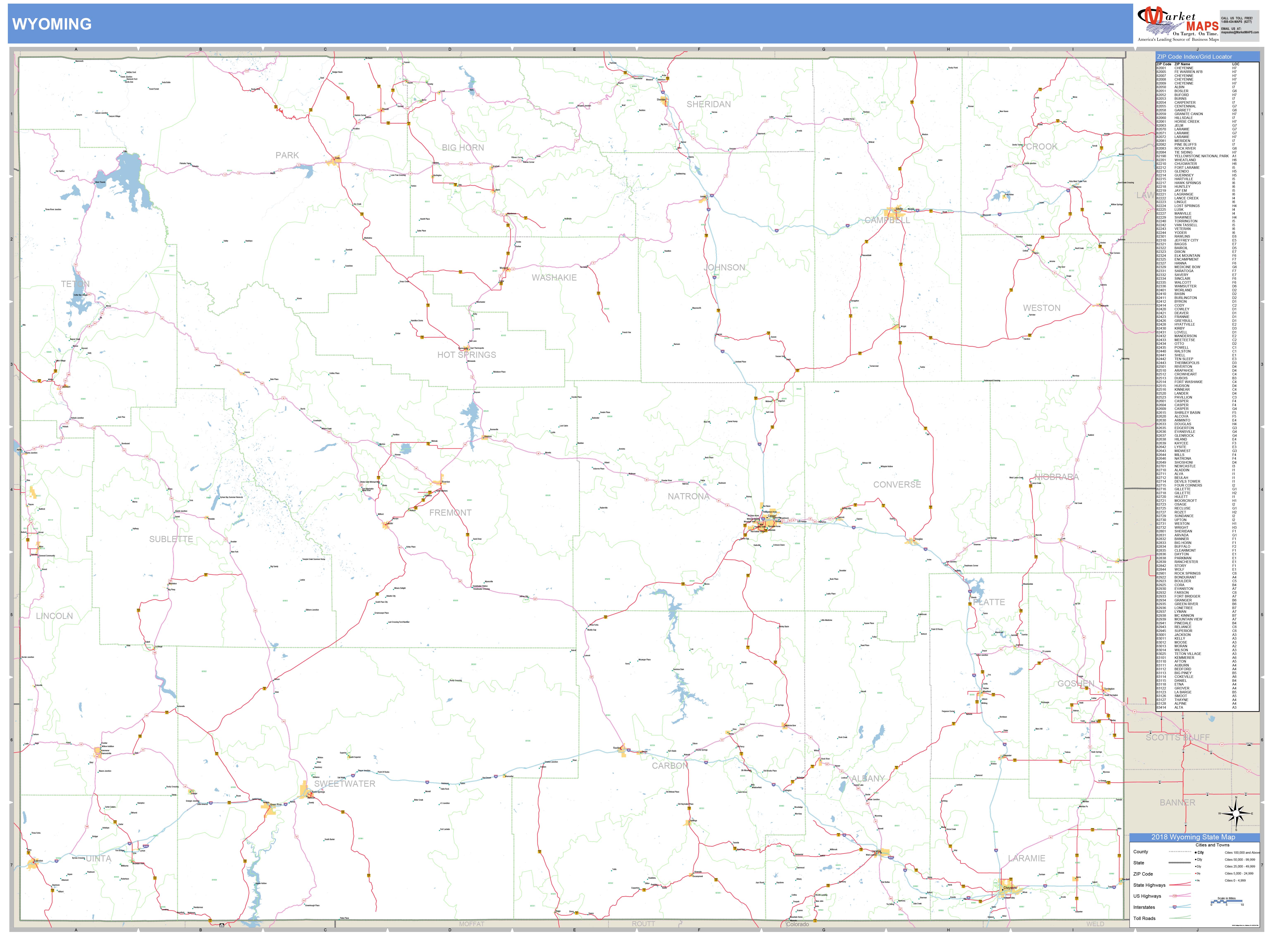 Wyoming Zip Code Wall Map Basic Style by MarketMAPS MapSales