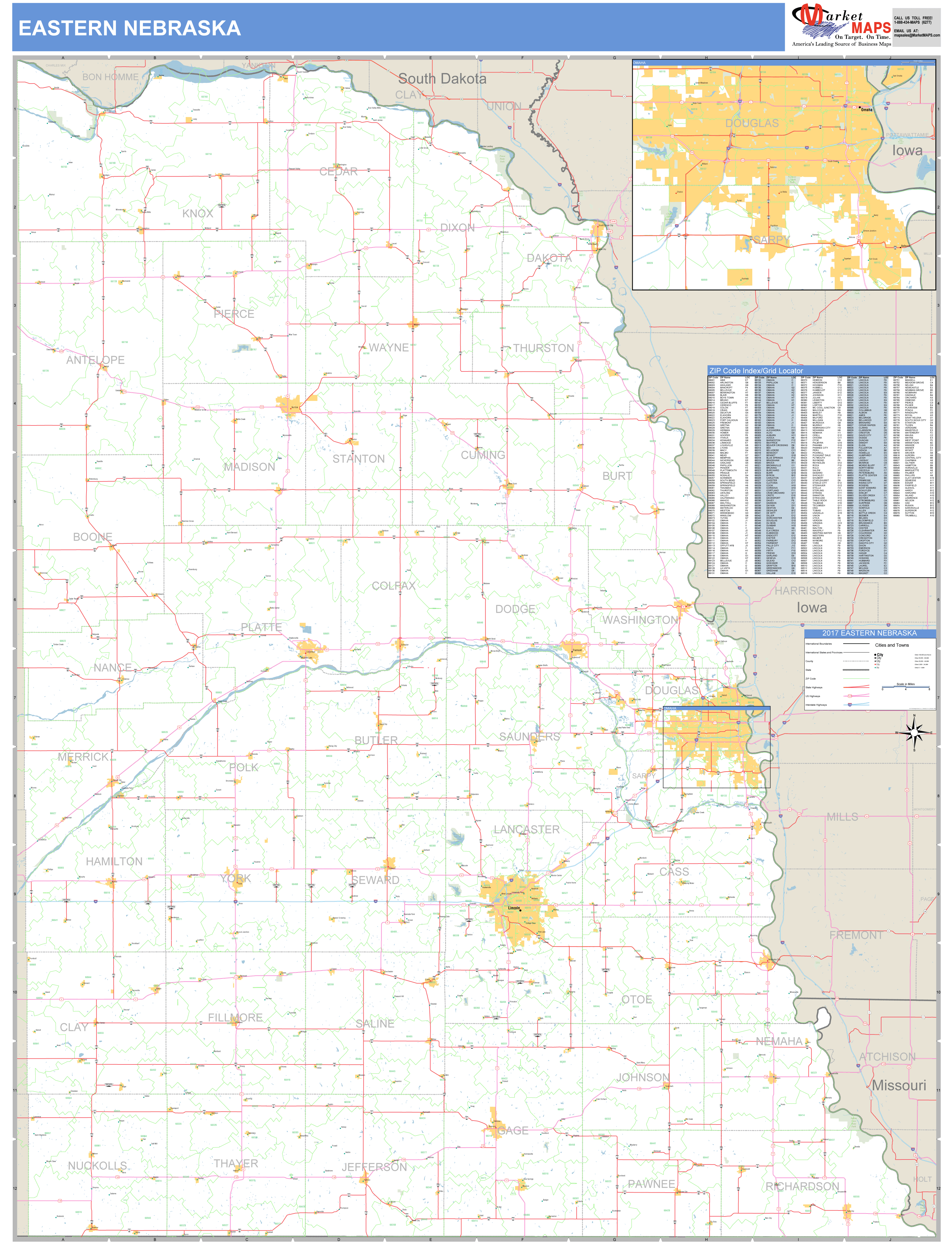 Nebraska Eastern Wall Map Basic Style by MarketMAPS - MapSales.com