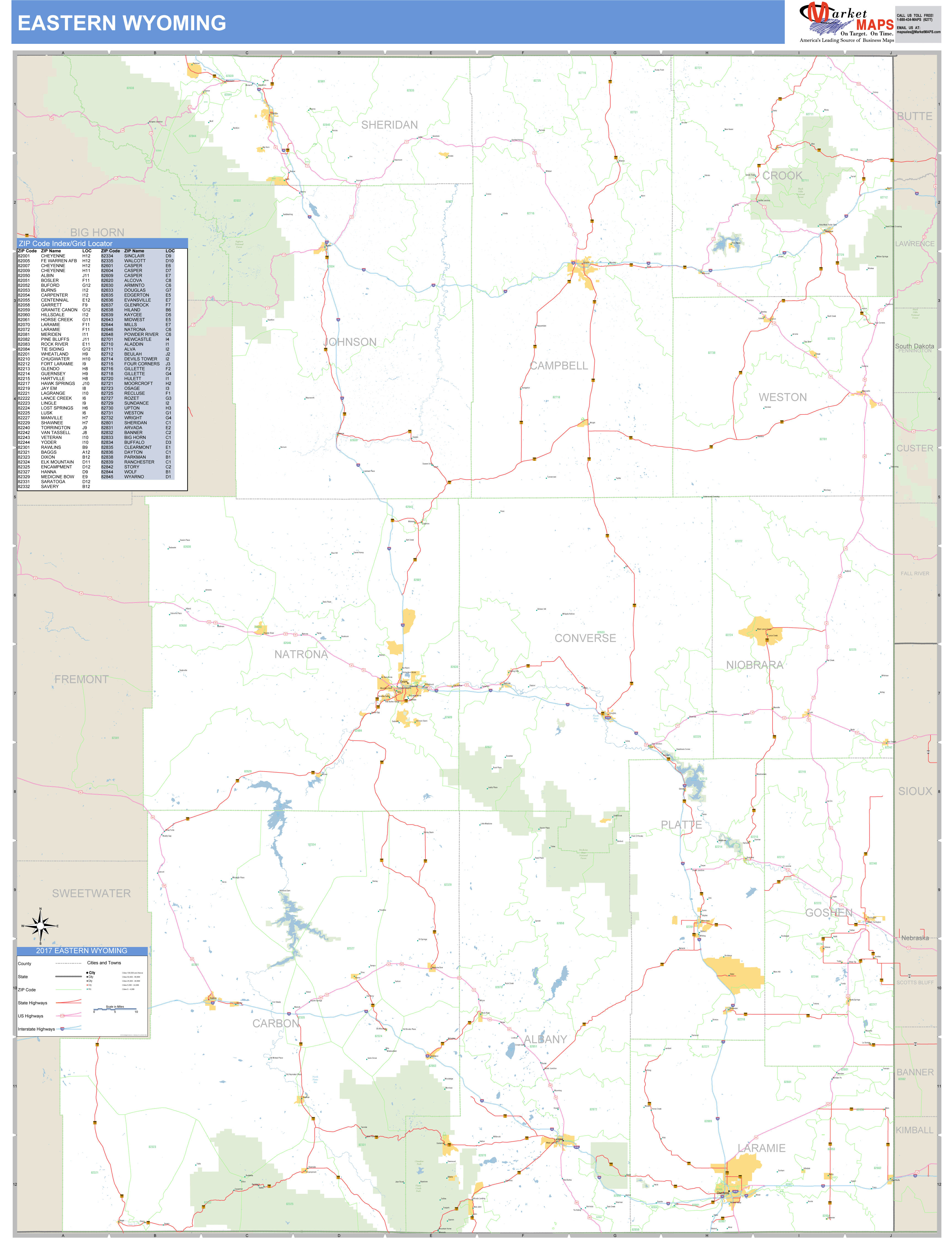 Wyoming Eastern Wall Map Basic Style by MarketMAPS - MapSales.com