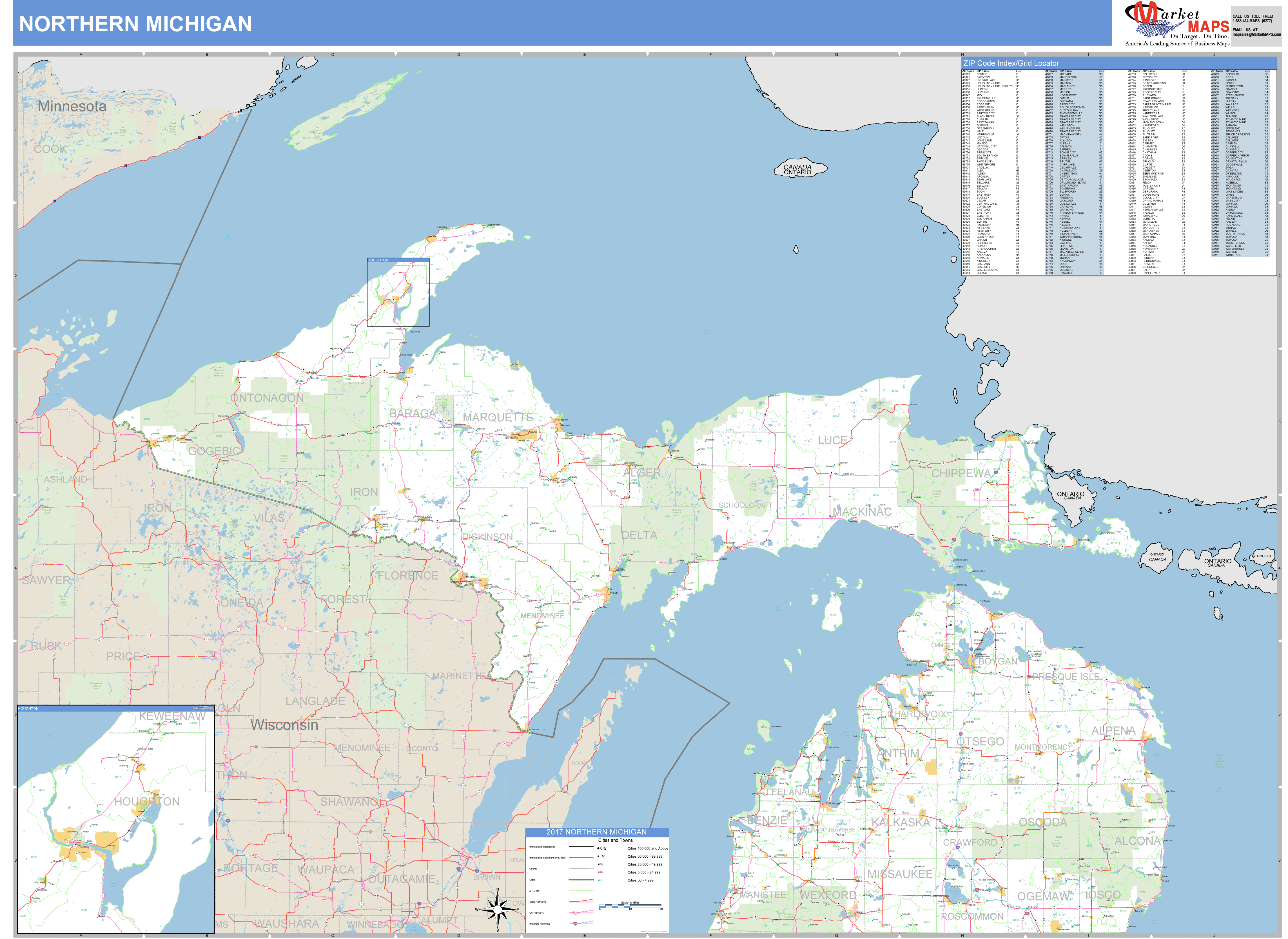 Michigan Northern Wall Map Basic Style By MarketMAPS MapSales   North Mi 