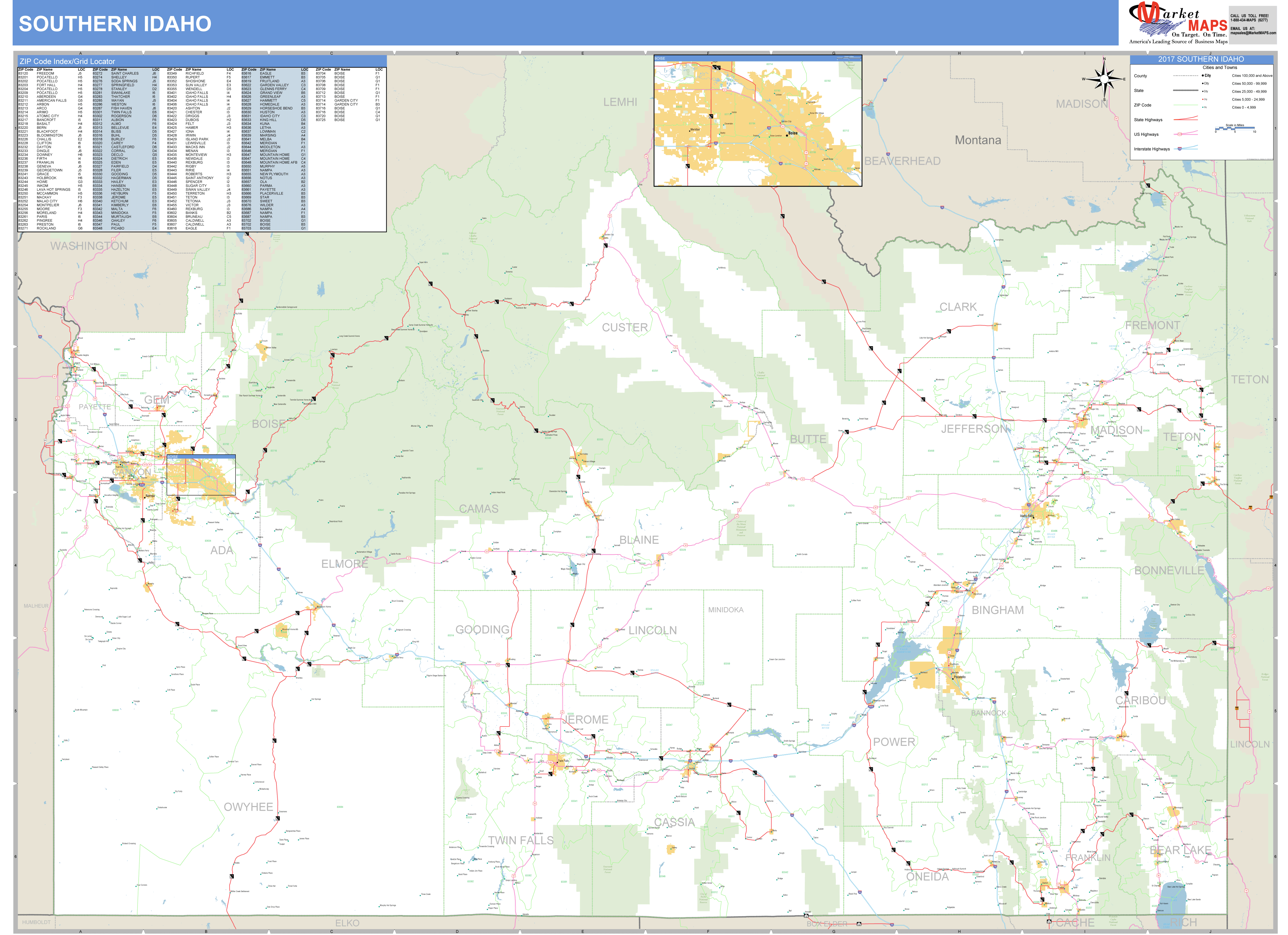 Idaho Southern Wall Map Basic Style by MarketMAPS - MapSales