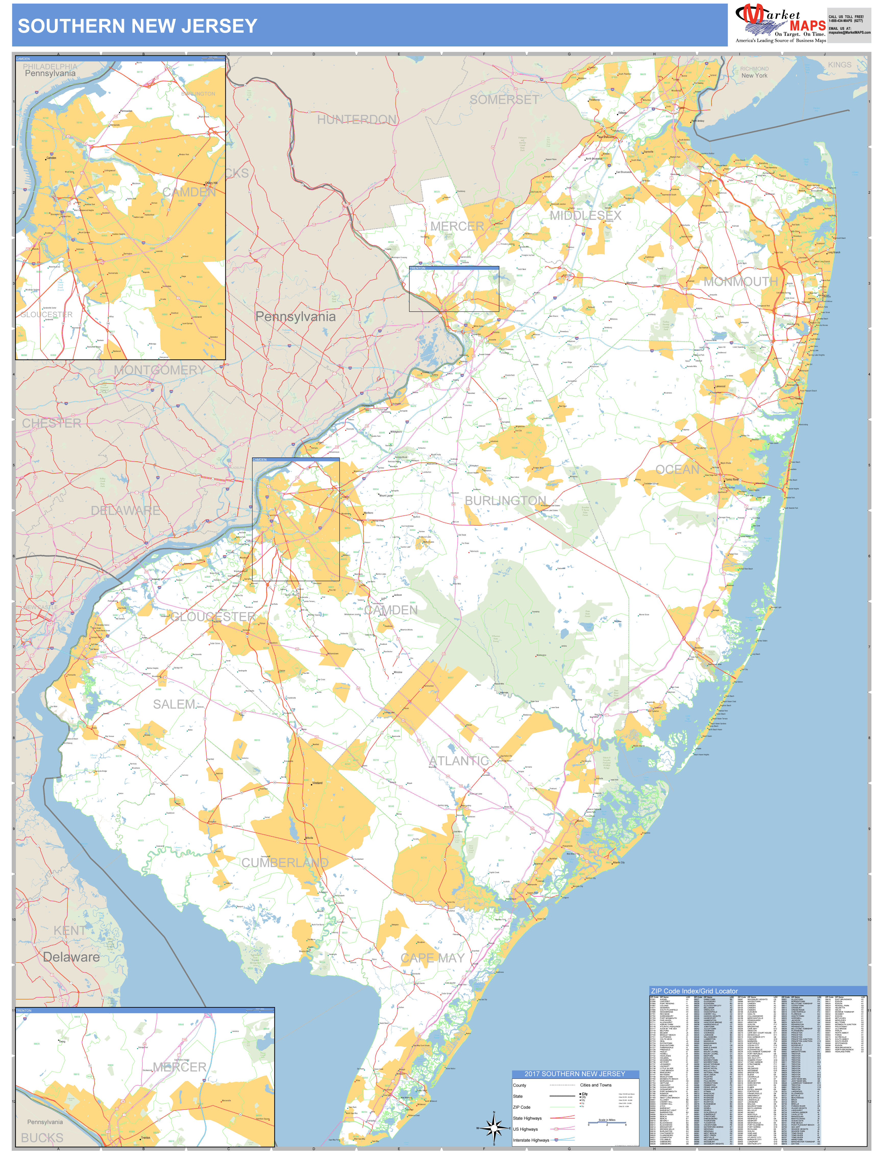 New Jersey Southern Wall Map Basic Style By MarketMAPS MapSales   South Nj 