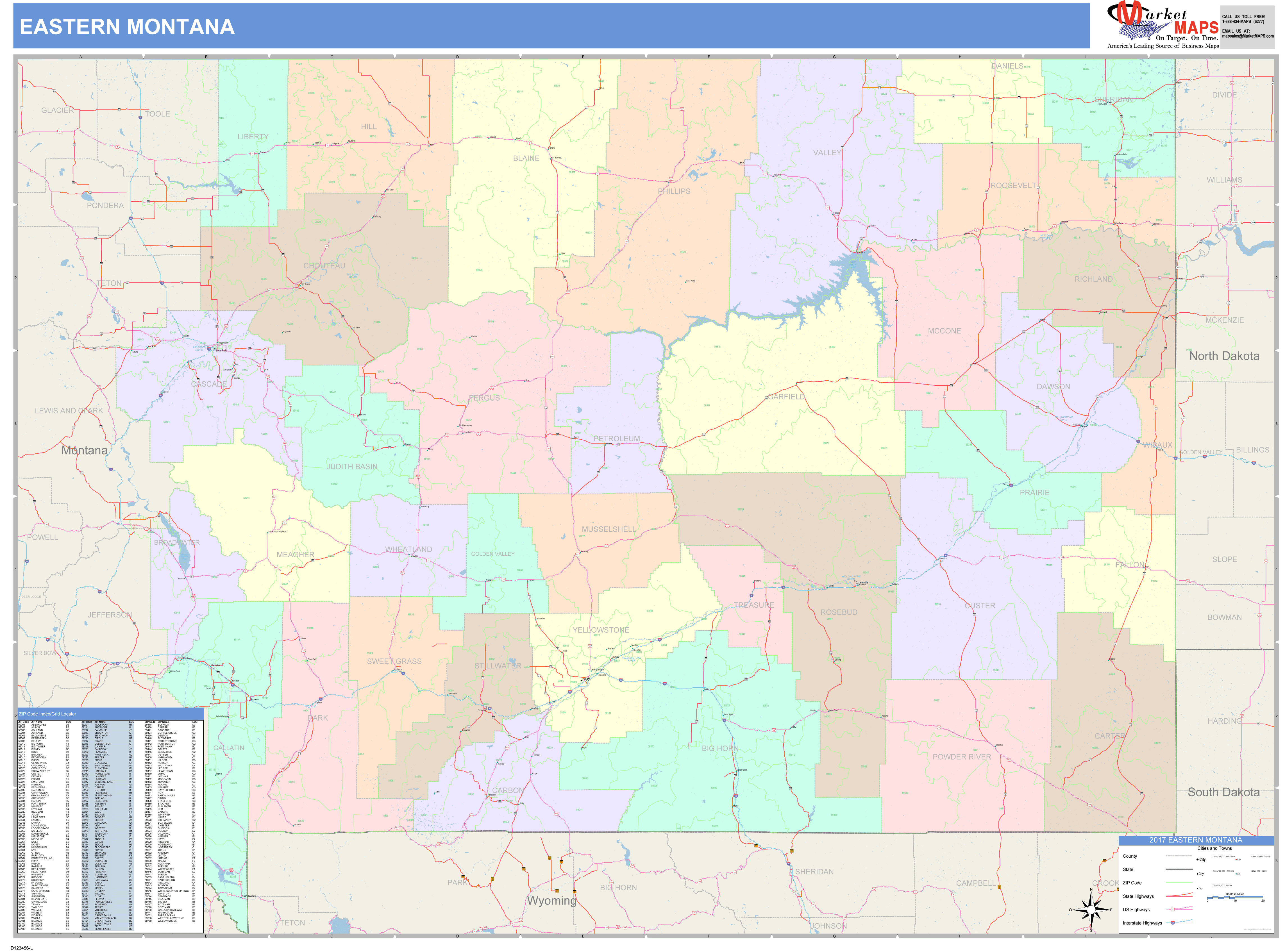 Montana Eastern Wall Map Color Cast Style by MarketMAPS - MapSales.com