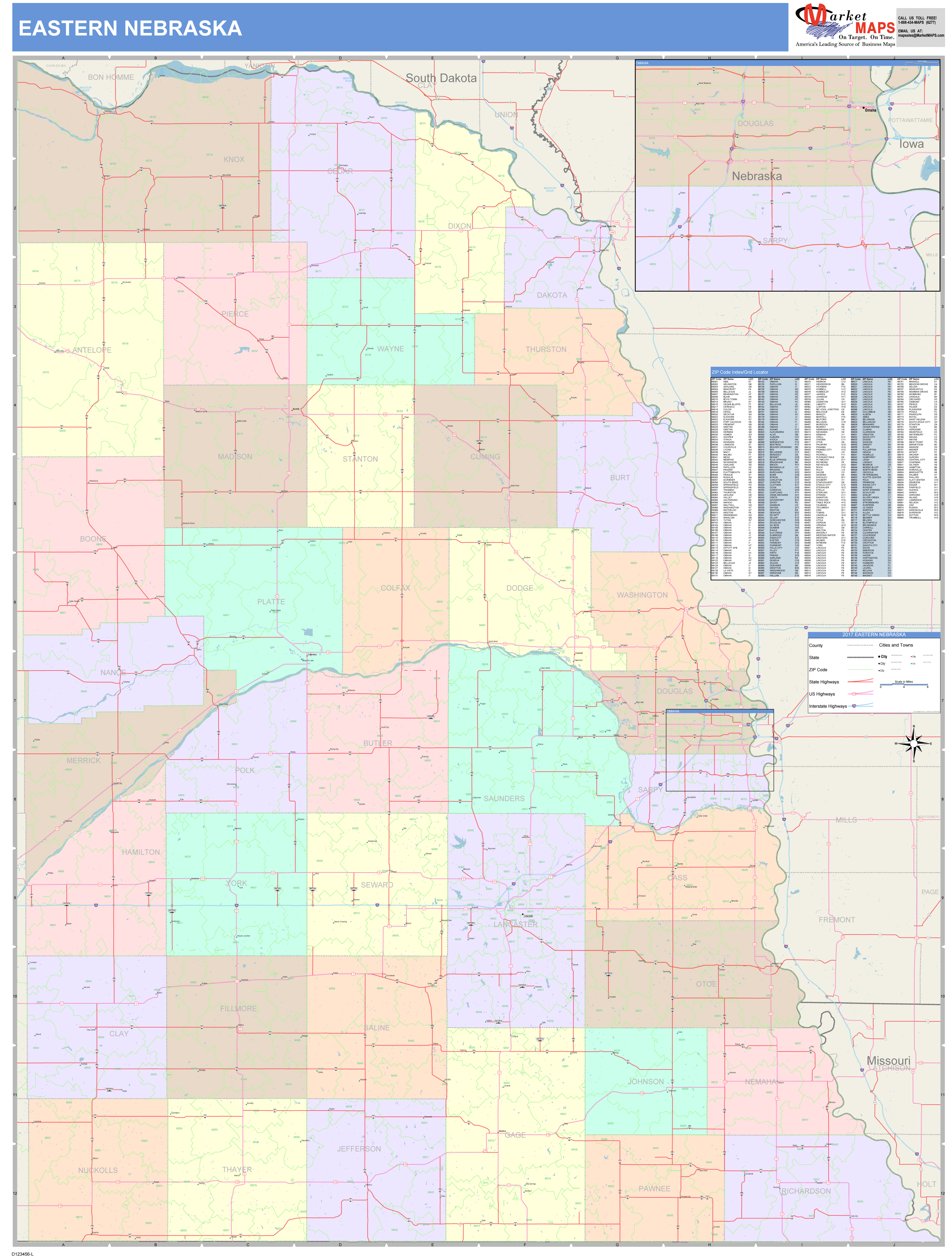 Nebraska Eastern Wall Map Color Cast Style By Marketmaps Mapsales