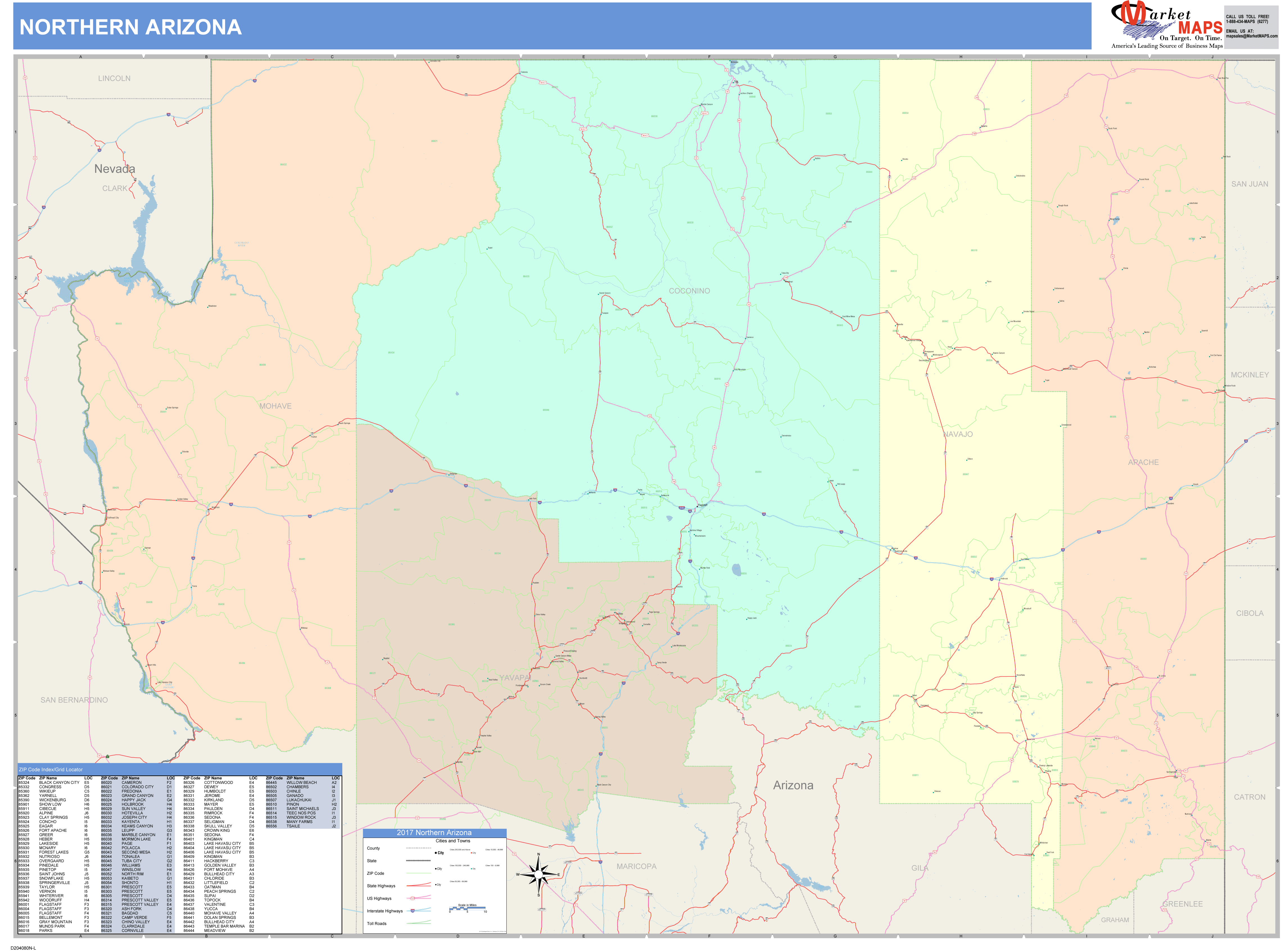 Arizona Northern Wall Map Color Cast Style by MarketMAPS - MapSales.com