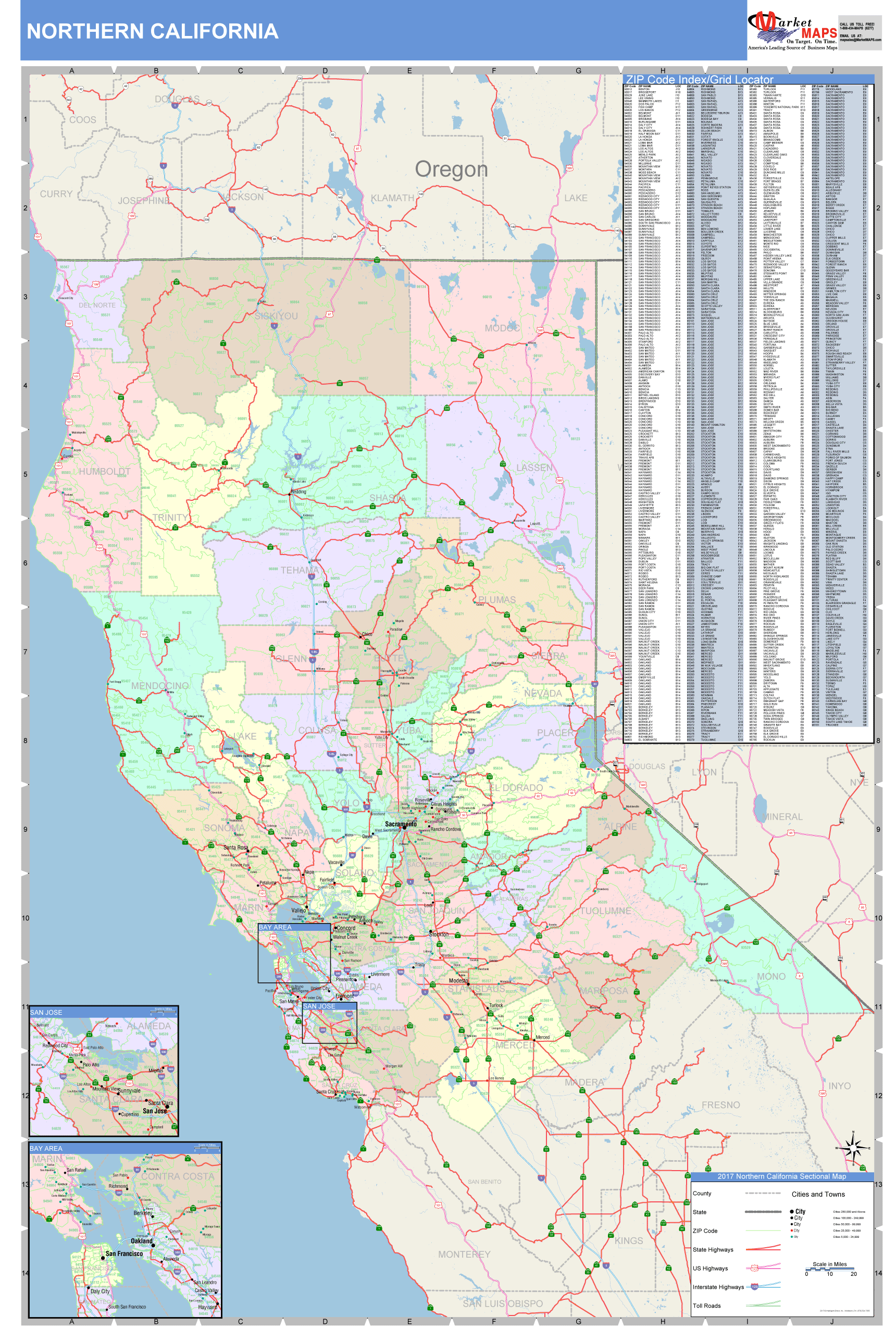 California Northern Wall Map Color Cast Style by MarketMAPS - MapSales