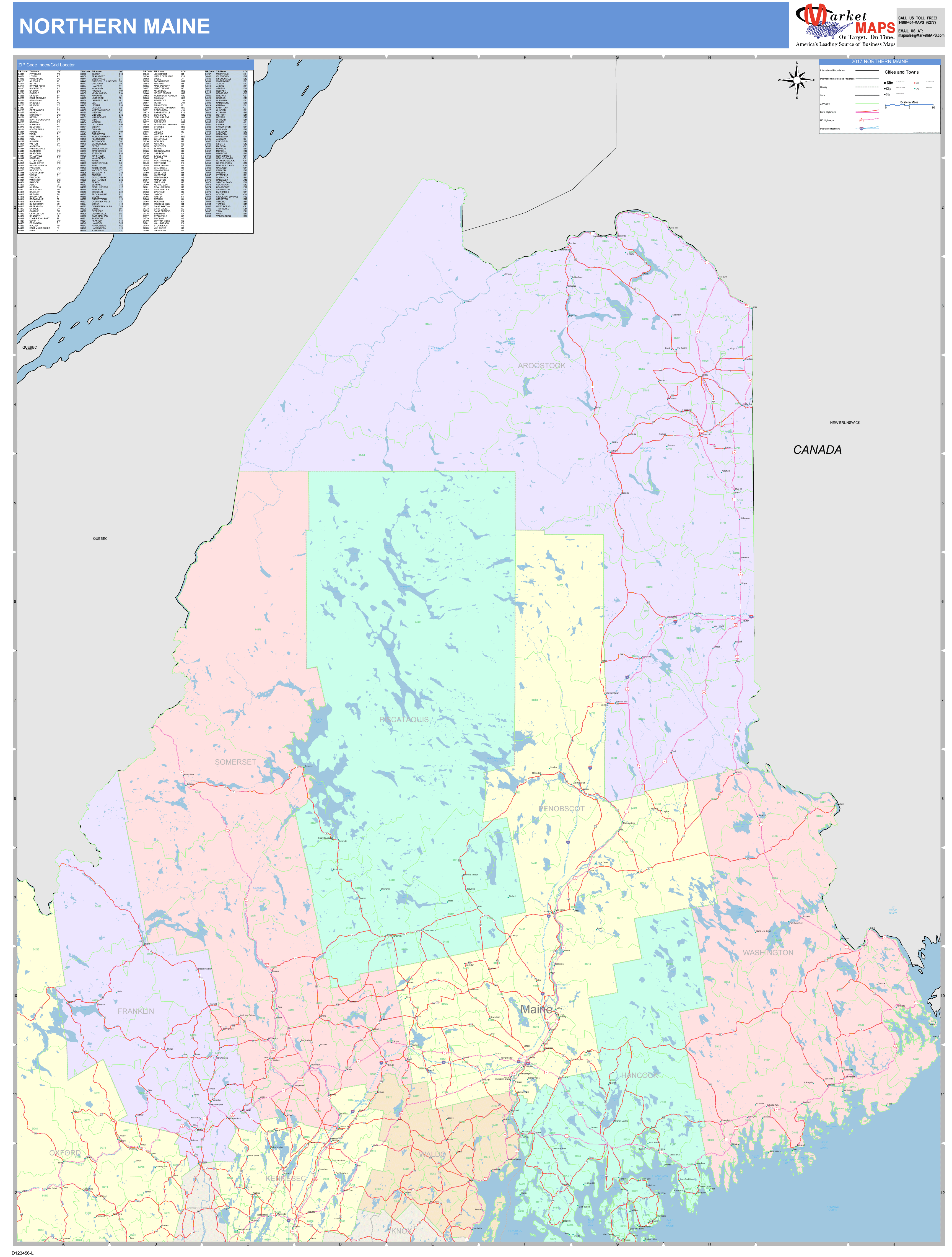 Maine Northern Wall Map Color Cast Style by MarketMAPS - MapSales.com