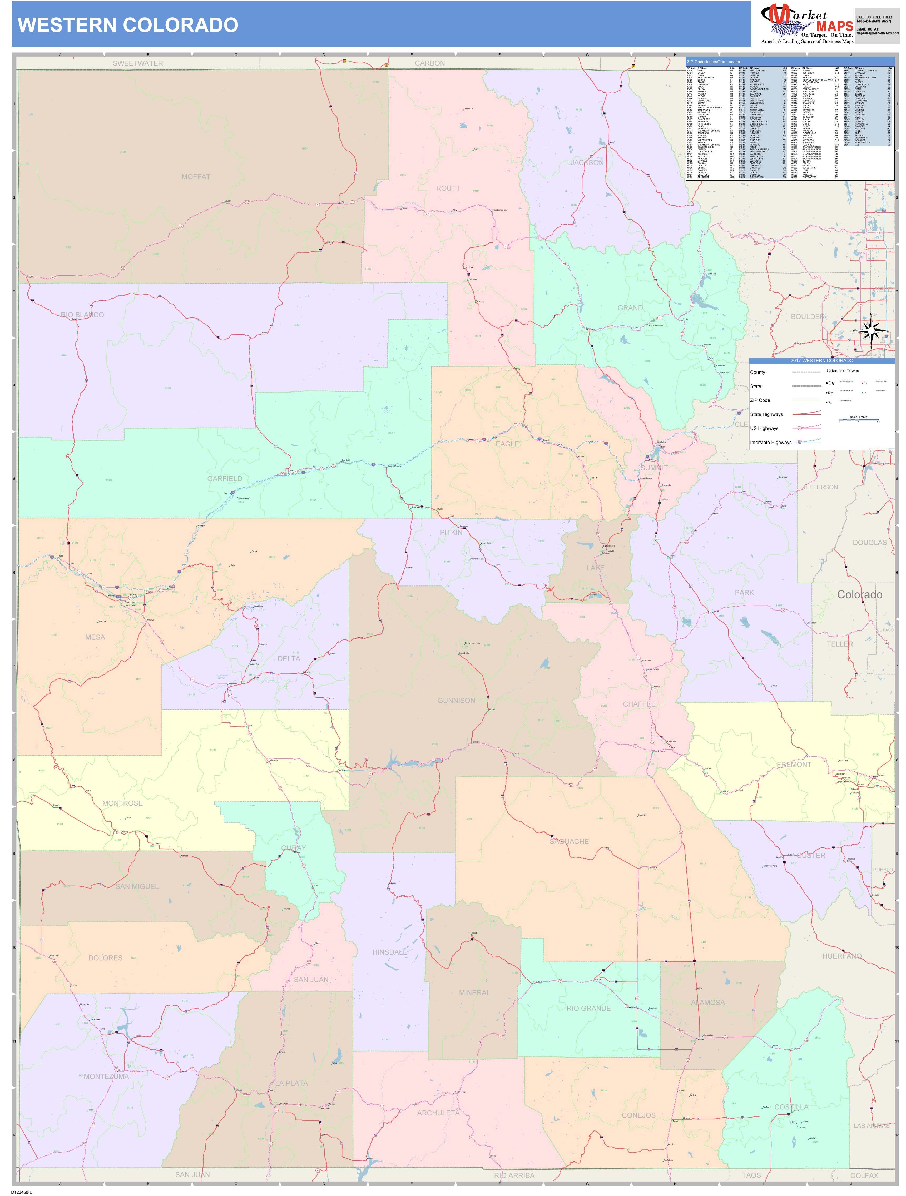 Colorado Western Wall Map Color Cast Style by MarketMAPS - MapSales