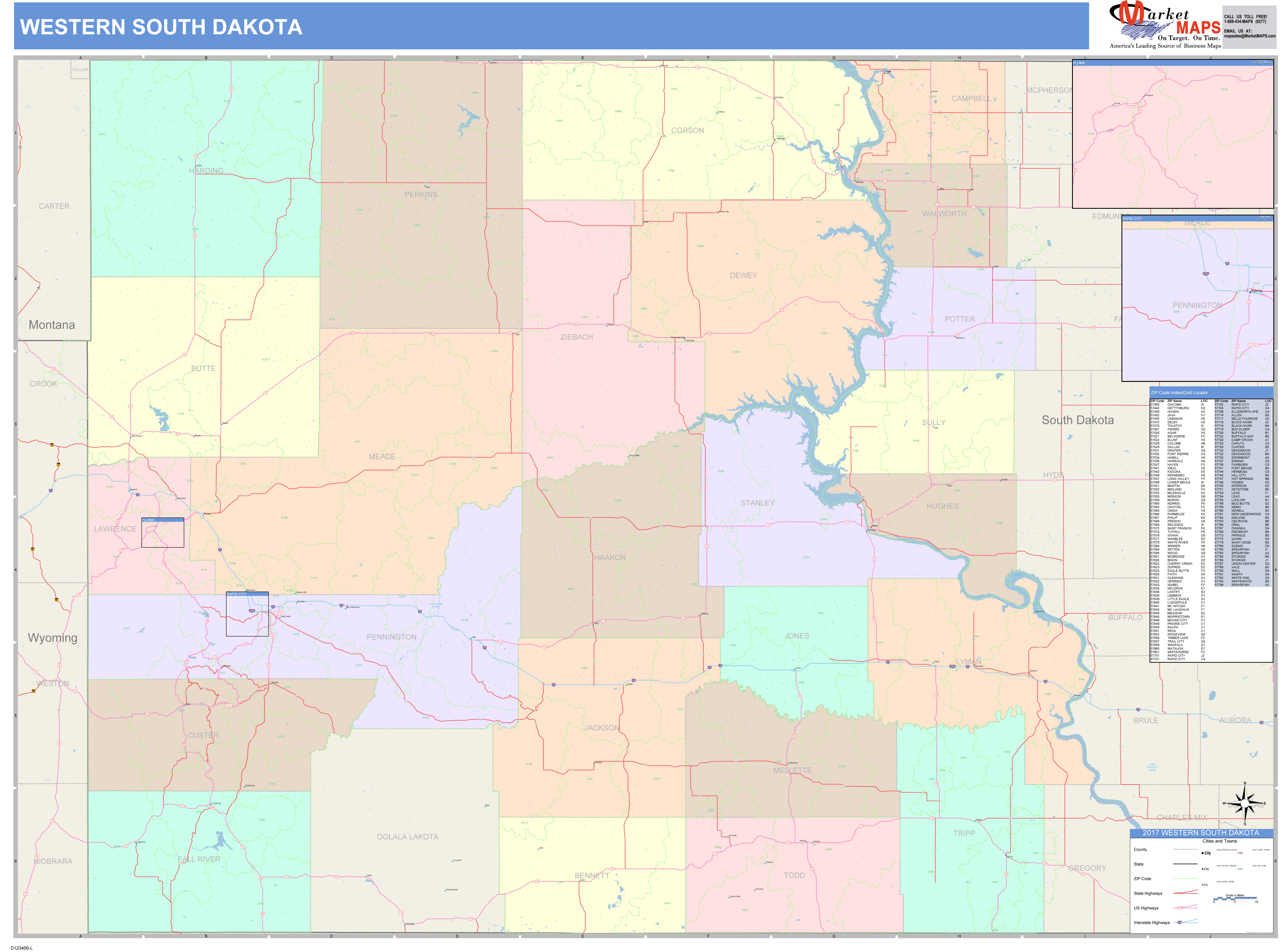 South Dakota Western Wall Map Color Cast Style By Marketmaps | Images ...