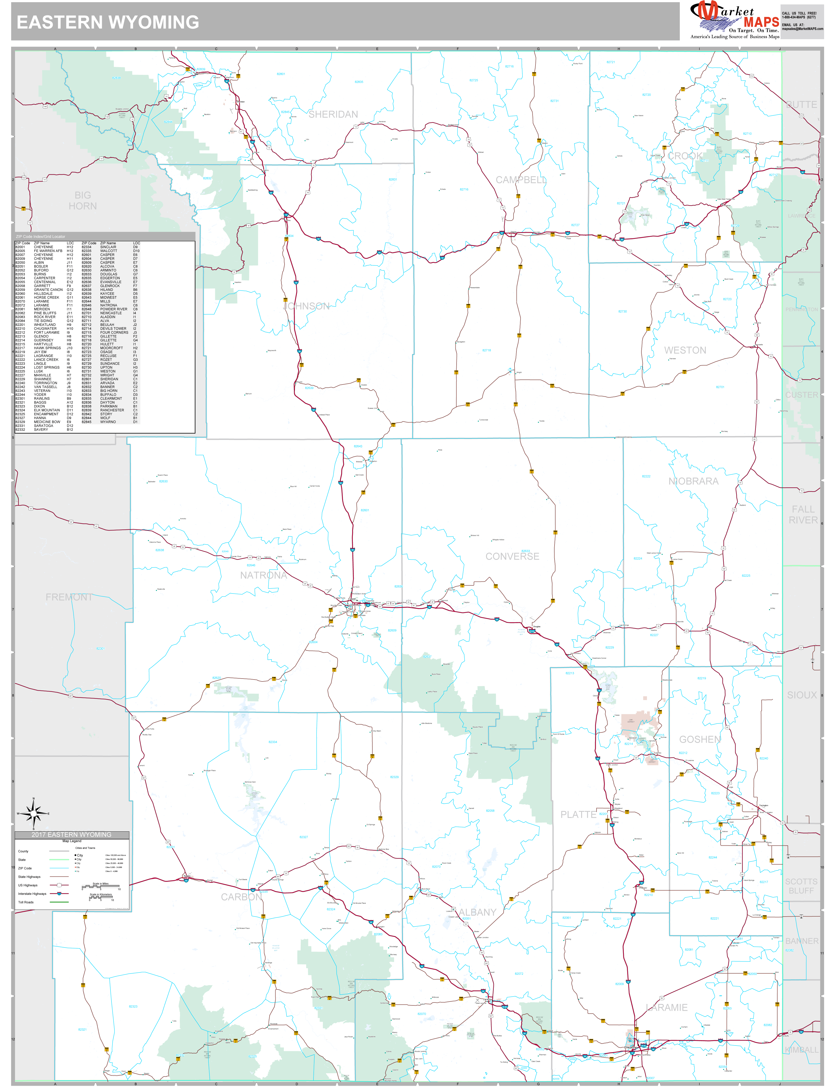 Wyoming Eastern Wall Map Premium Style By Marketmaps - Mapsales