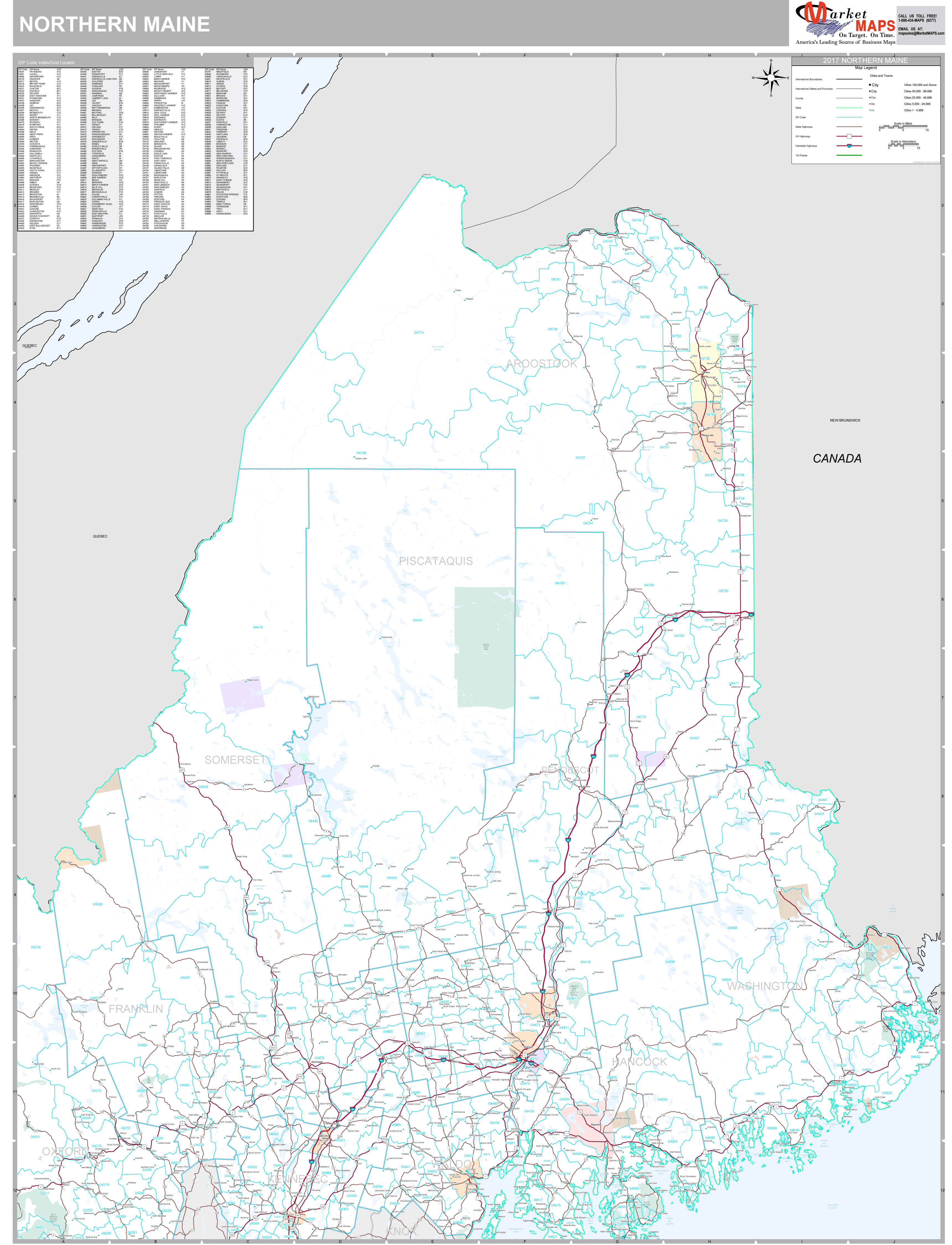 Maine Northern Wall Map Premium Style by MarketMAPS - MapSales