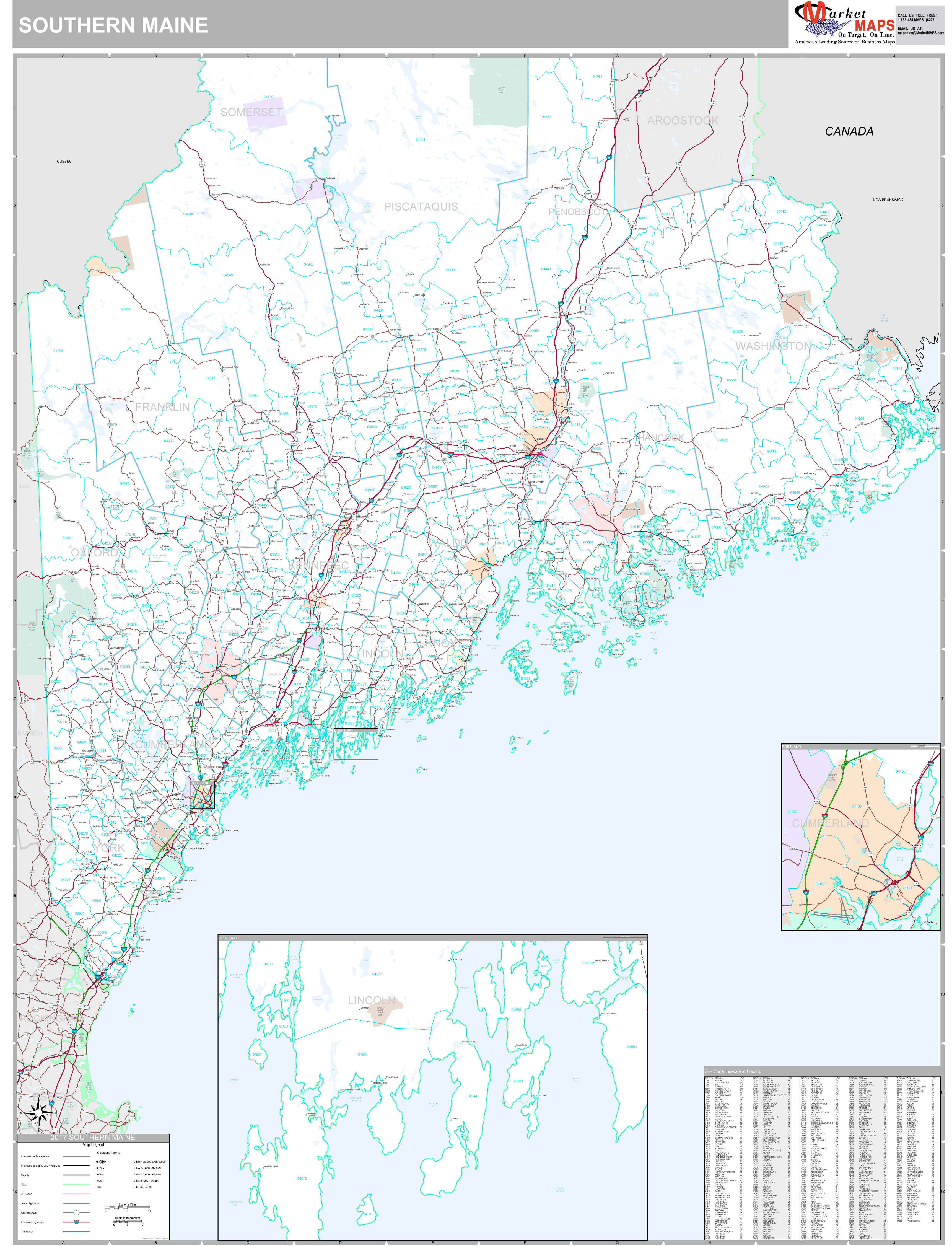 Maine Southern Wall Map Premium Style By MarketMAPS MapSales Com   South Me 