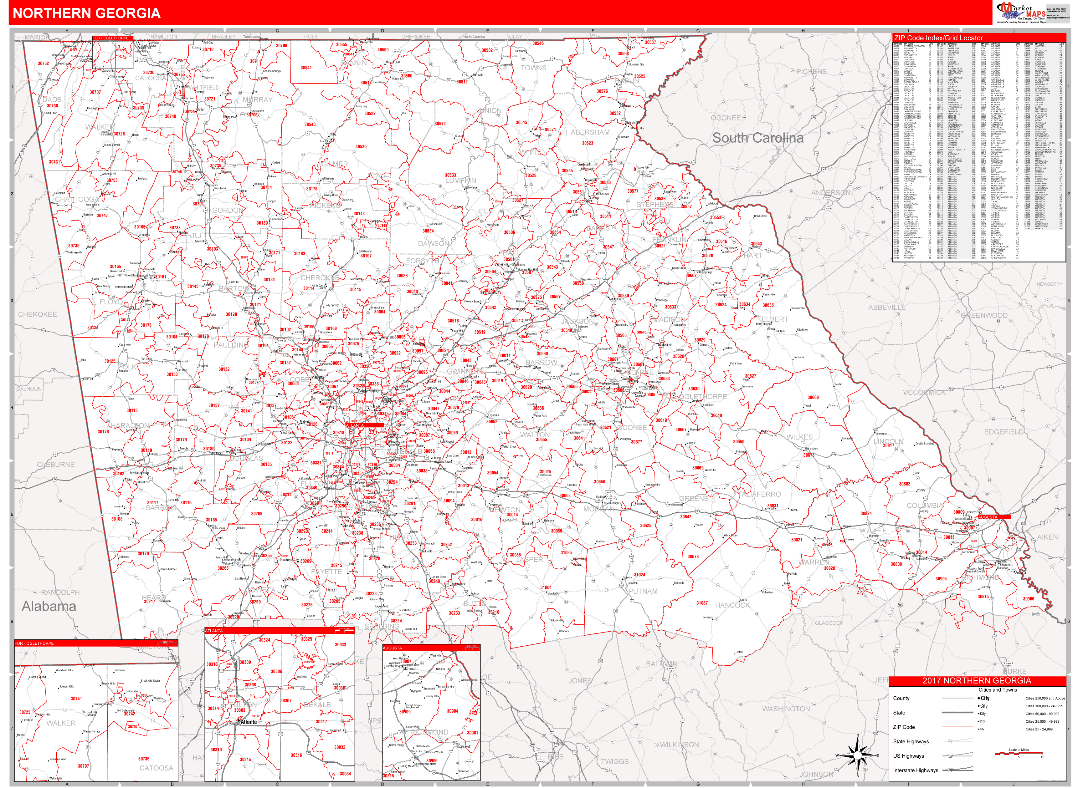 Georgia Northern Wall Map Red Line Style by MarketMAPS - MapSales