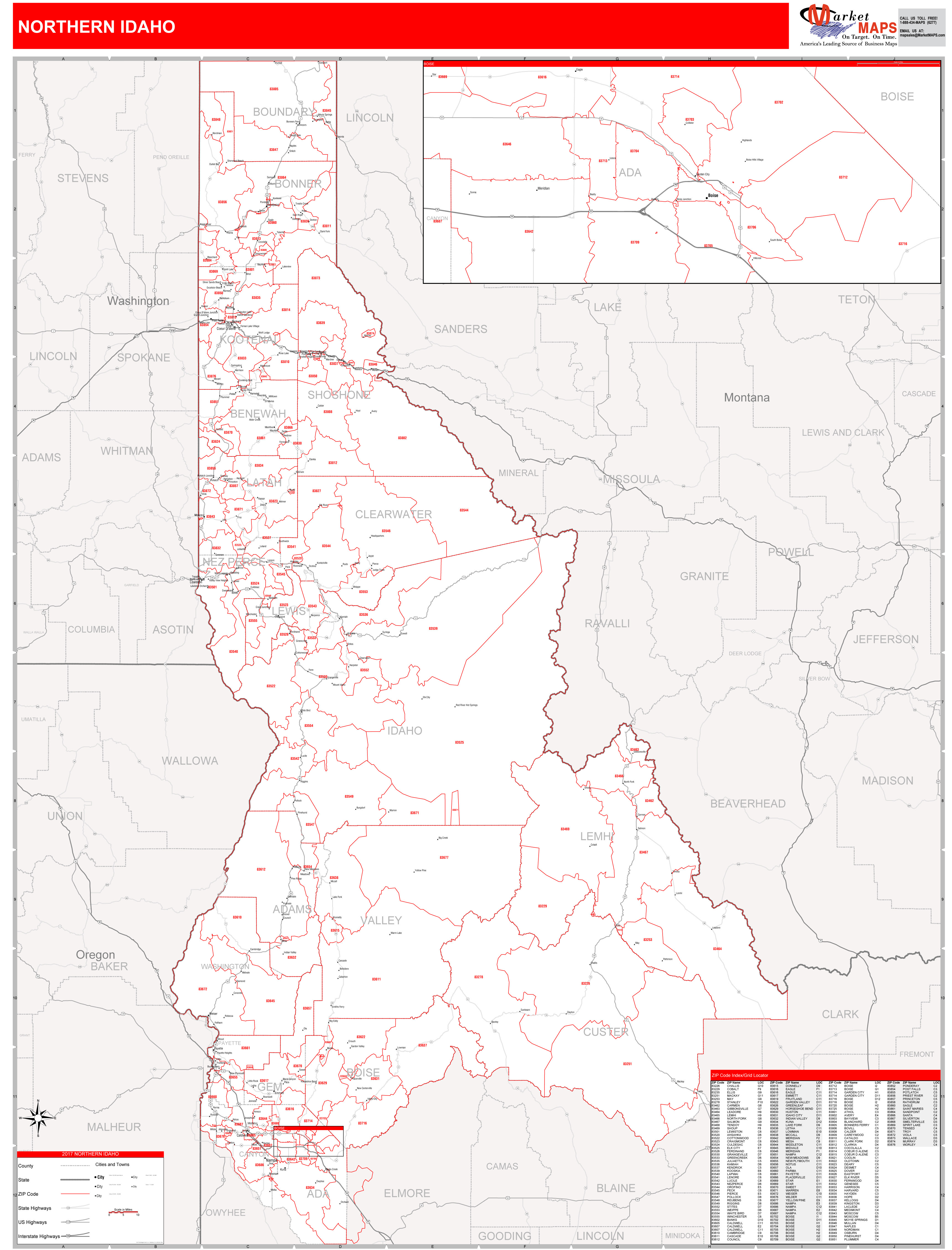 Idaho Northern Wall Map Red Line Style By Marketmaps 1994