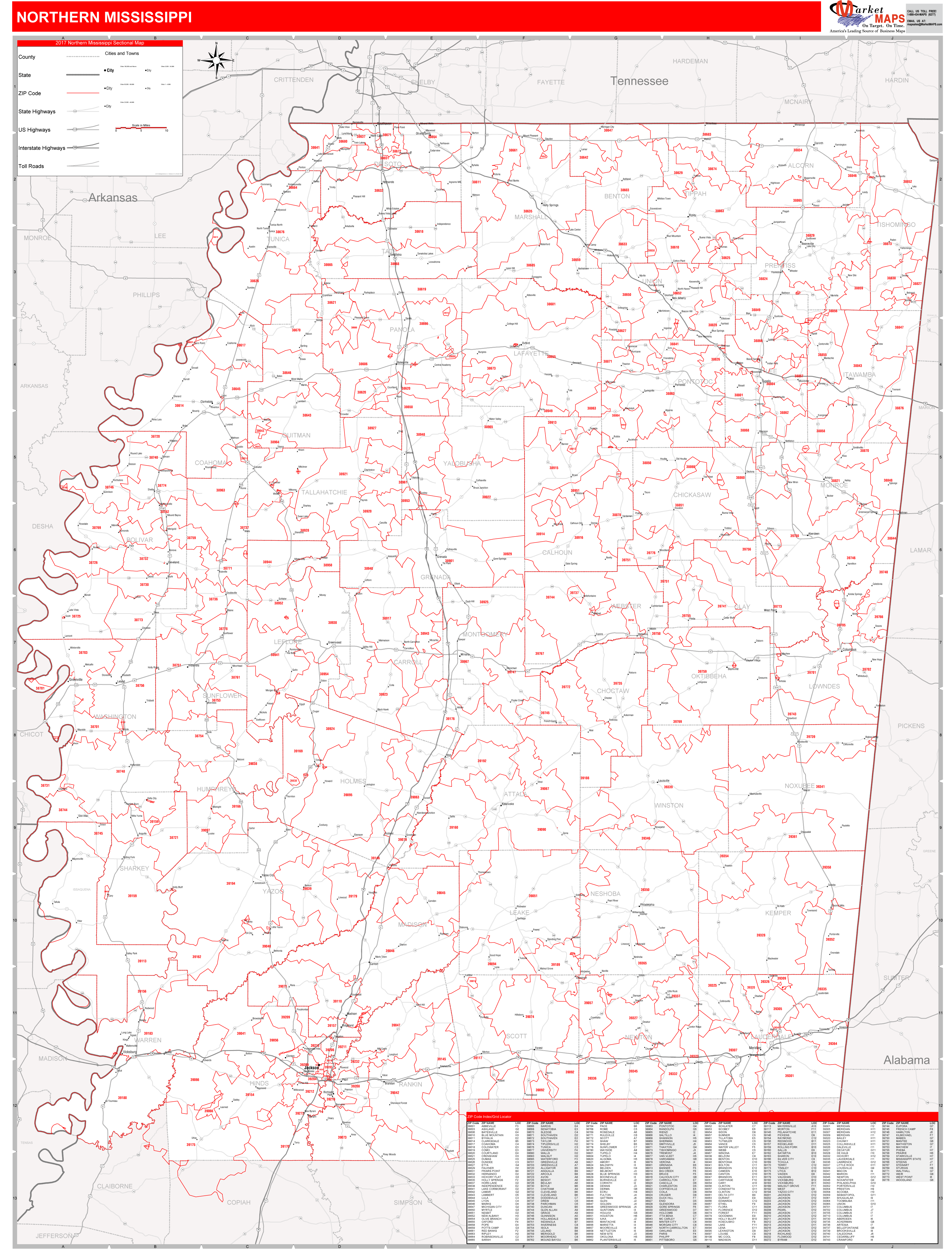 Mississippi Northern Wall Map Red Line Style by MarketMAPS - MapSales