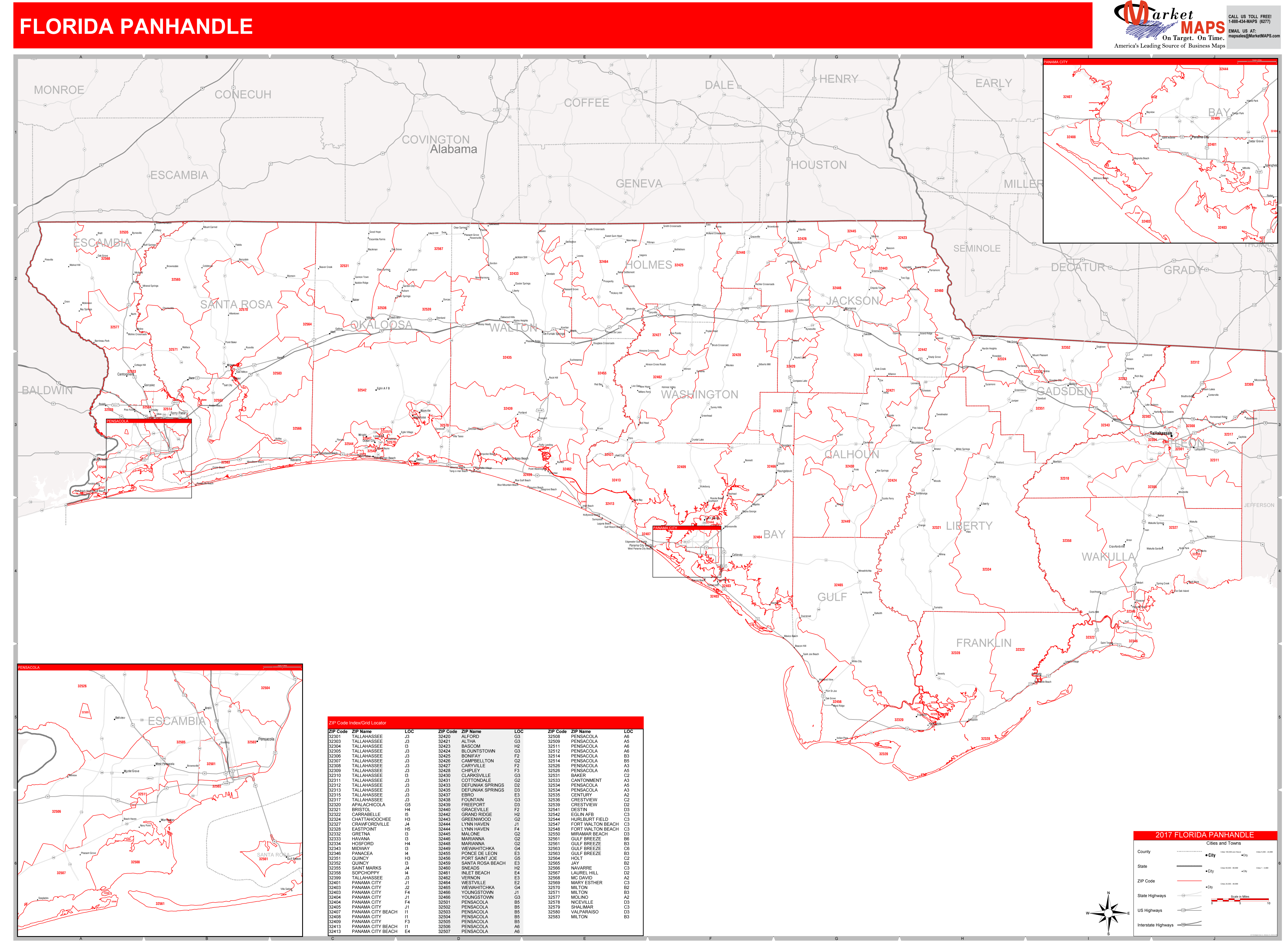 florida-panhandle-wall-map-red-line-style-by-marketmaps-mapsales