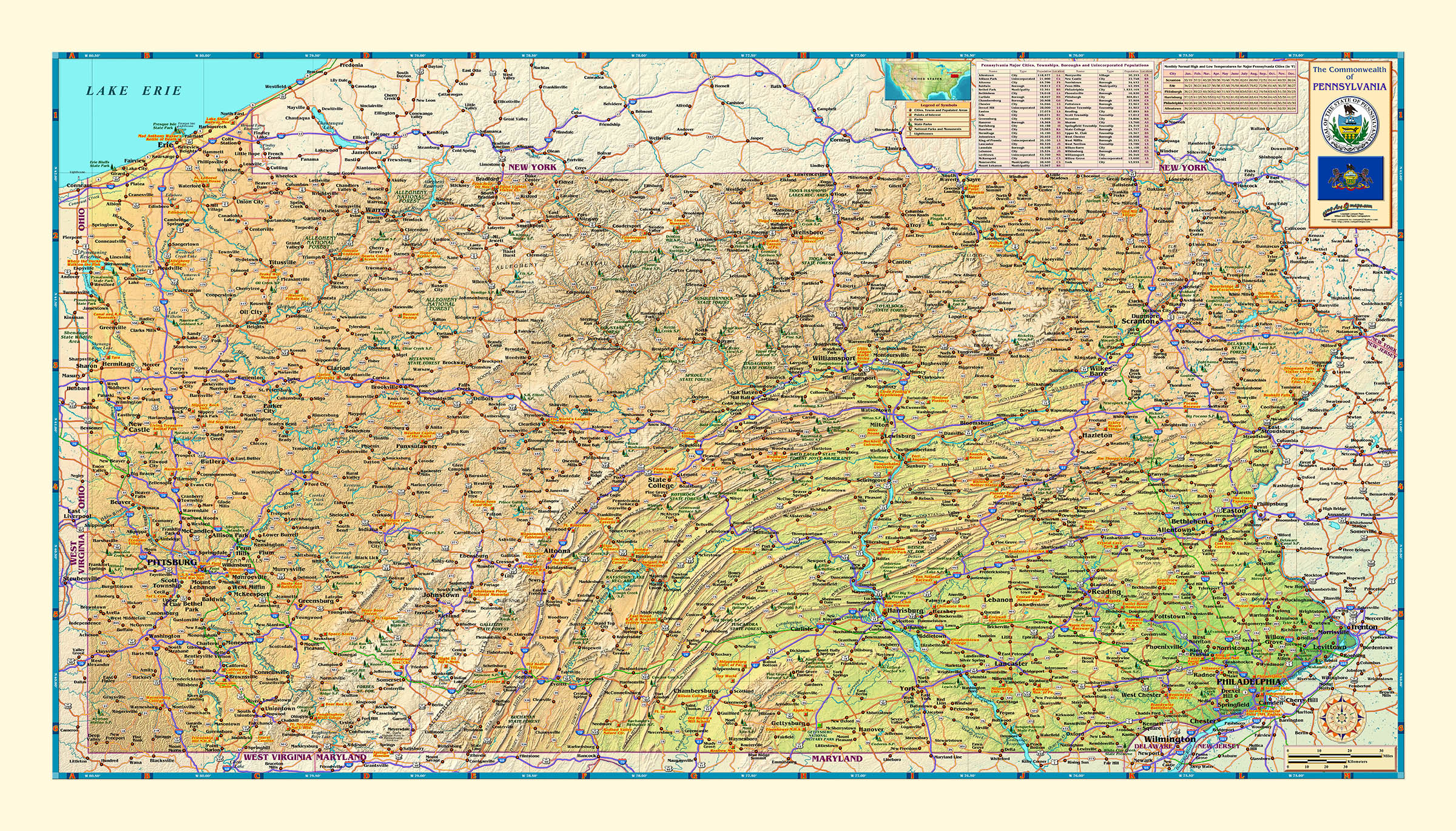 Pennsylvania Physical Wall Map By Compart Maps Mapsales 9237