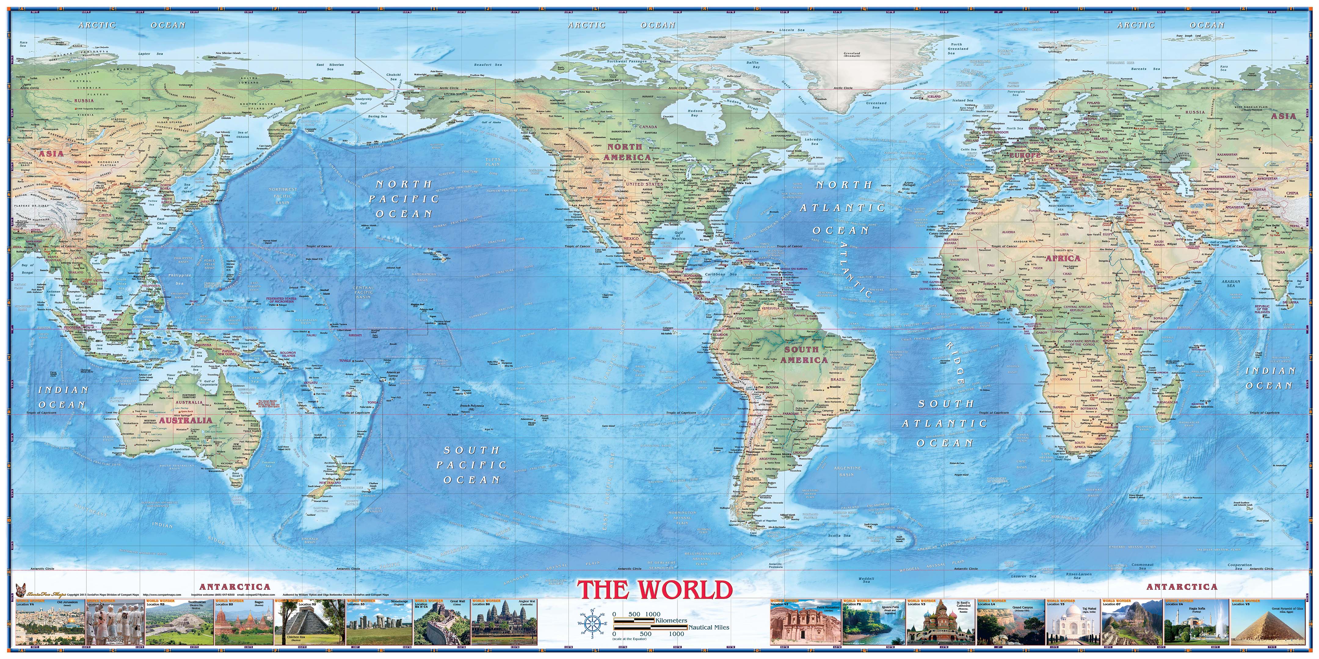 Compart Maps Blueprint World Physical Usa Centered Wall Map Mapszu ...