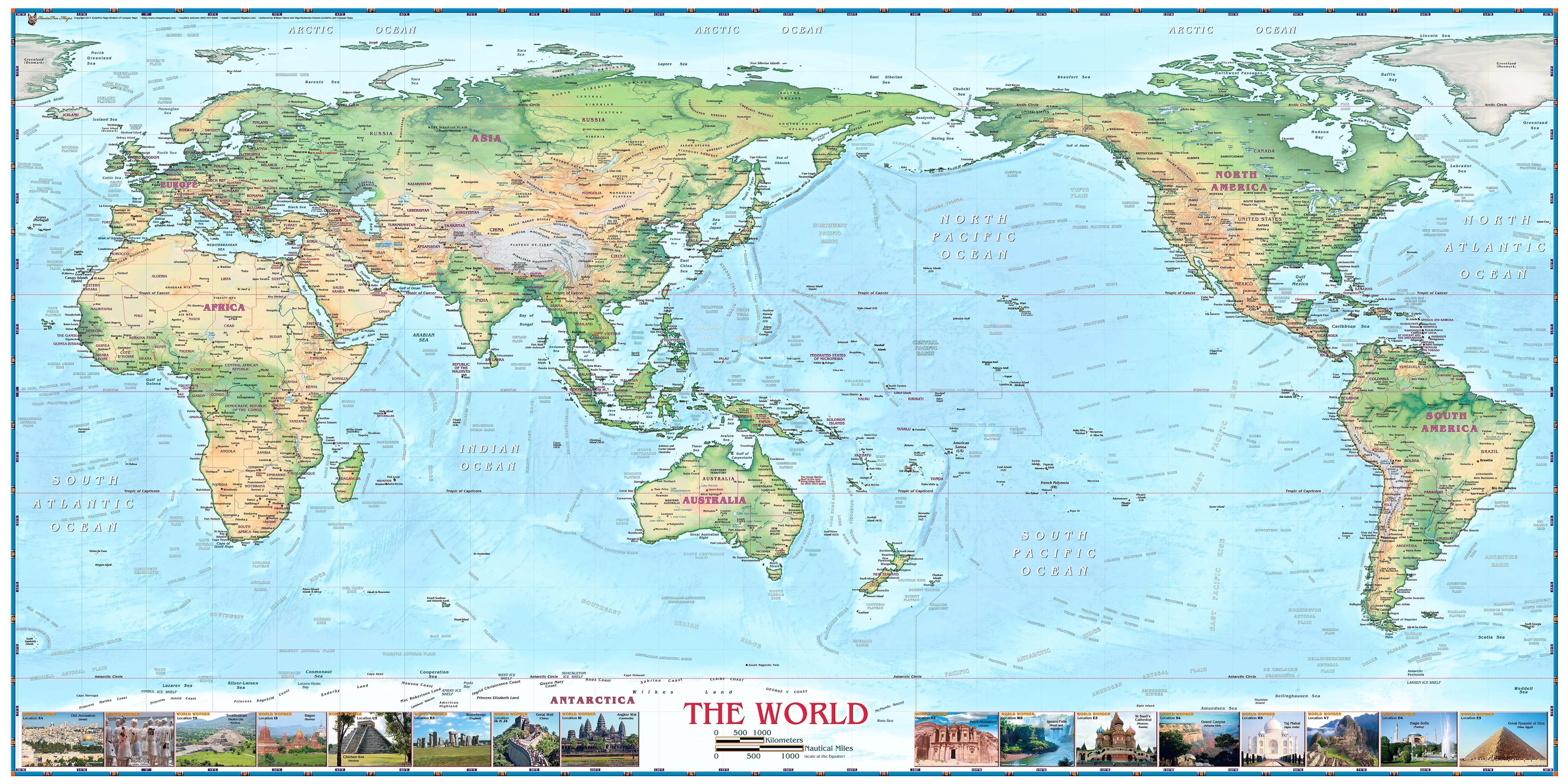 Physical World Wall Map Large Pacific Centered Wall Map Global ...