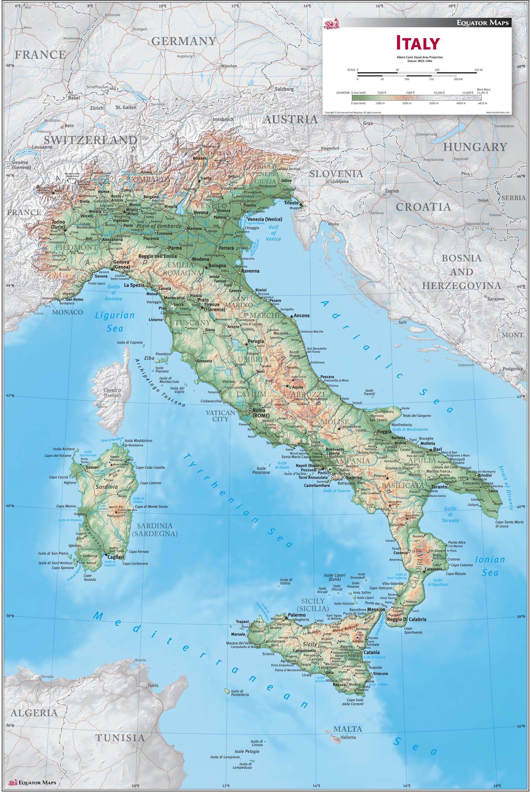 Italy Wall Map by Equator Maps