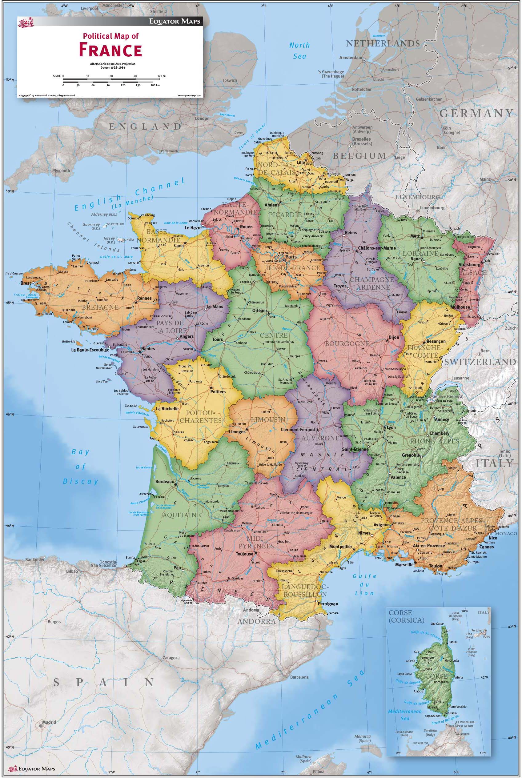 France Political Wall Map by Equator Maps - MapSales