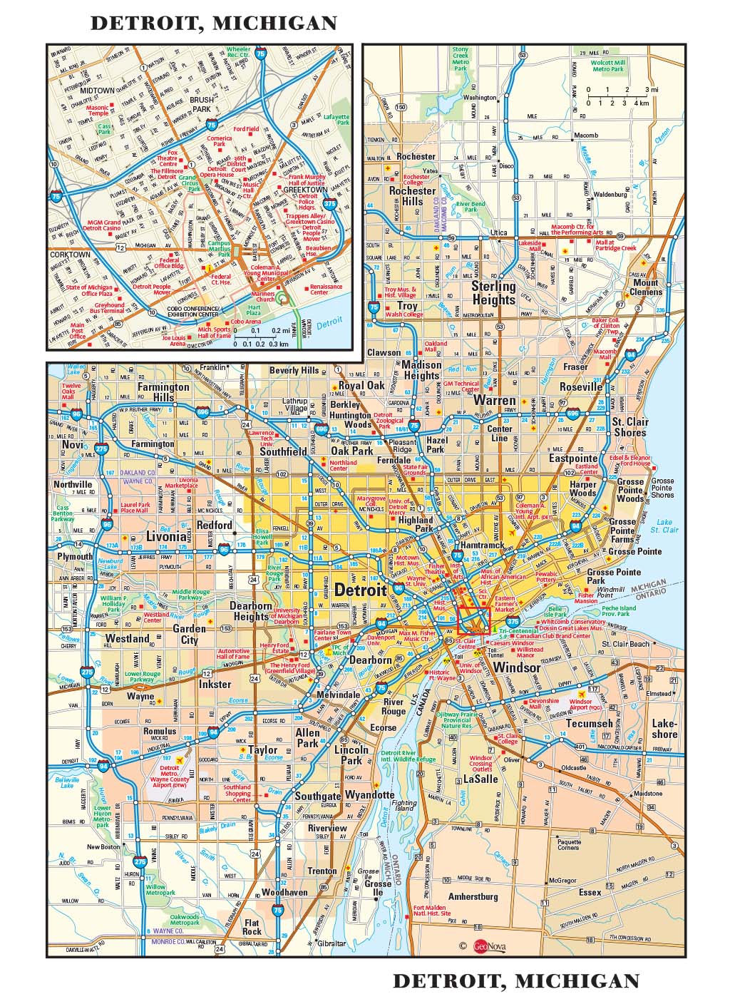 Detroit, MI Wall Map by GeoNova - MapSales