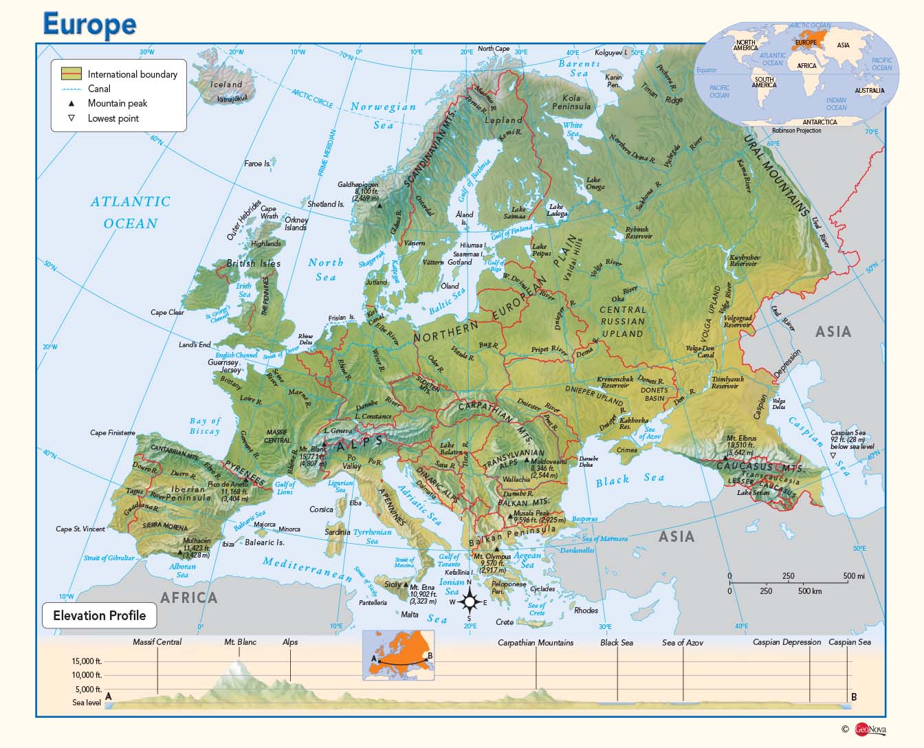 Europe Physical Wall Map by GeoNova - MapSales