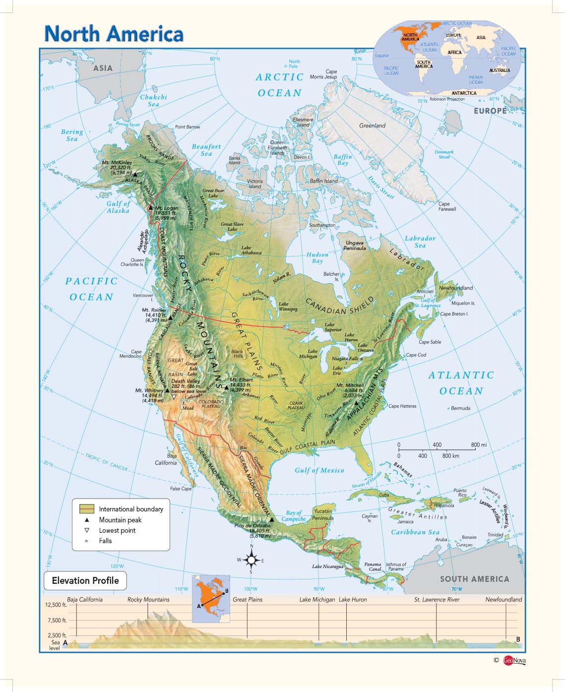 North America Physical Wall Map by GeoNova - MapSales