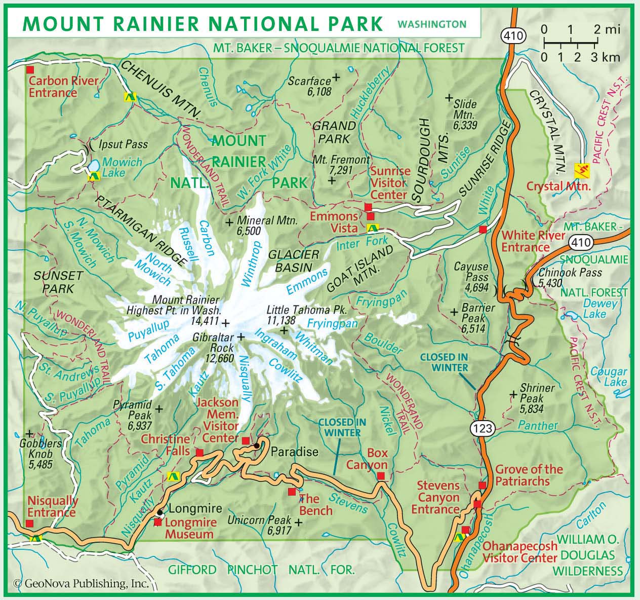Mount Rainier National Park Wall Map By Geonova Mapsales