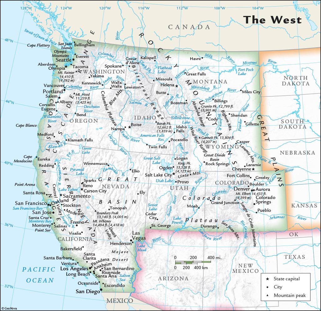 Map Of The Us Western Region United States Map