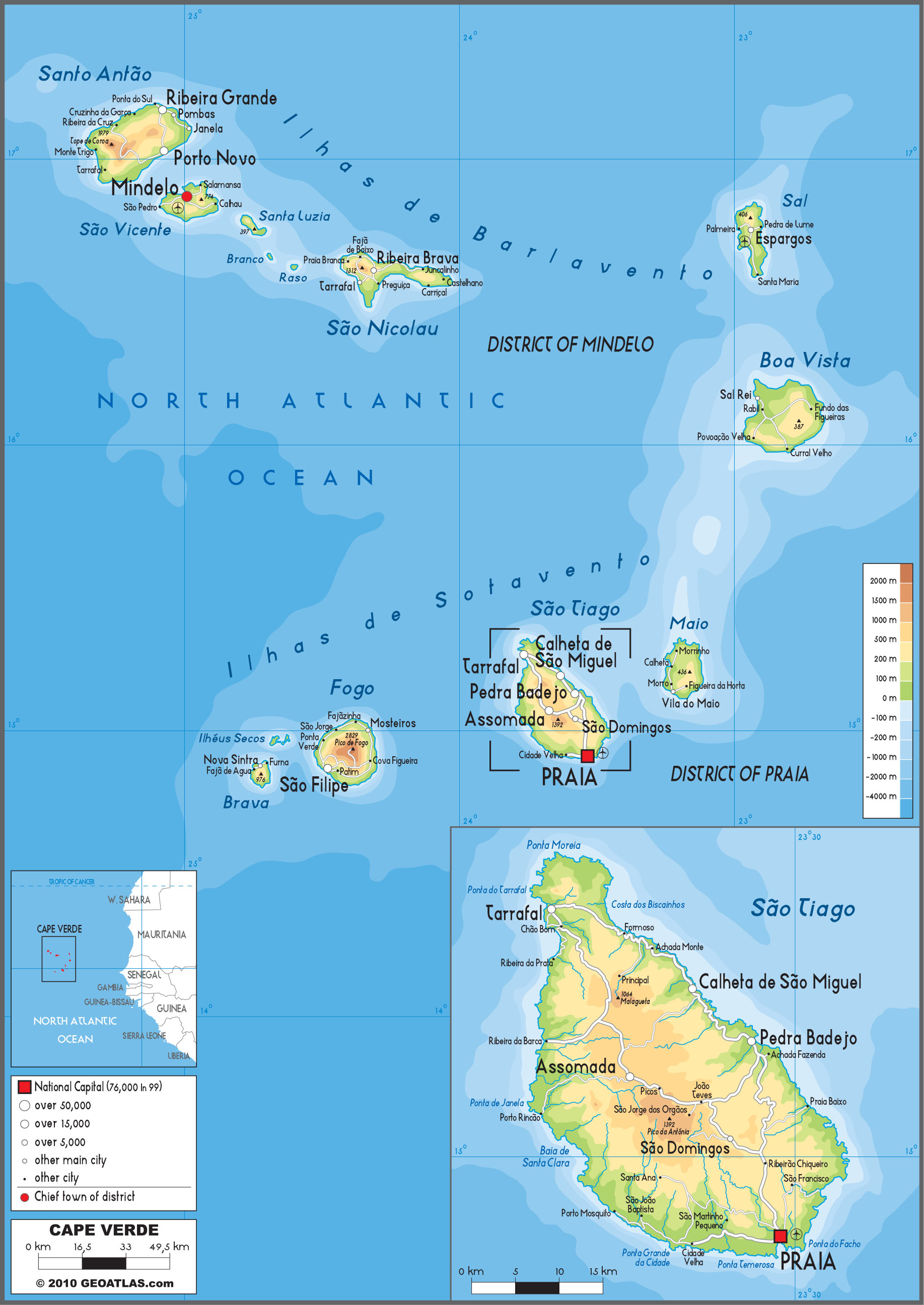 Cape Verde Physical Wall Map by GraphiOgre - MapSales