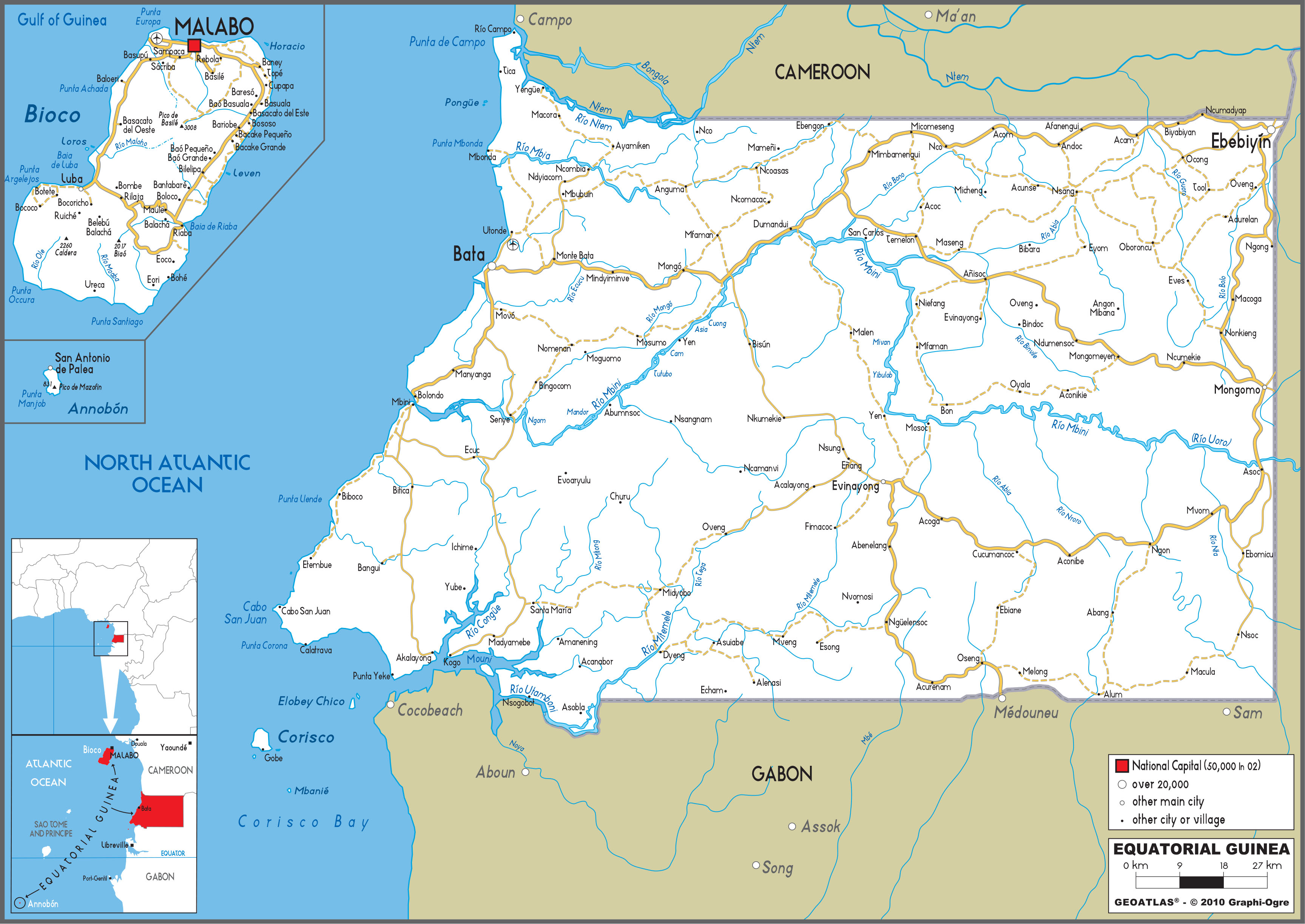 Equatorial Guinea Road Wall Map by GraphiOgre