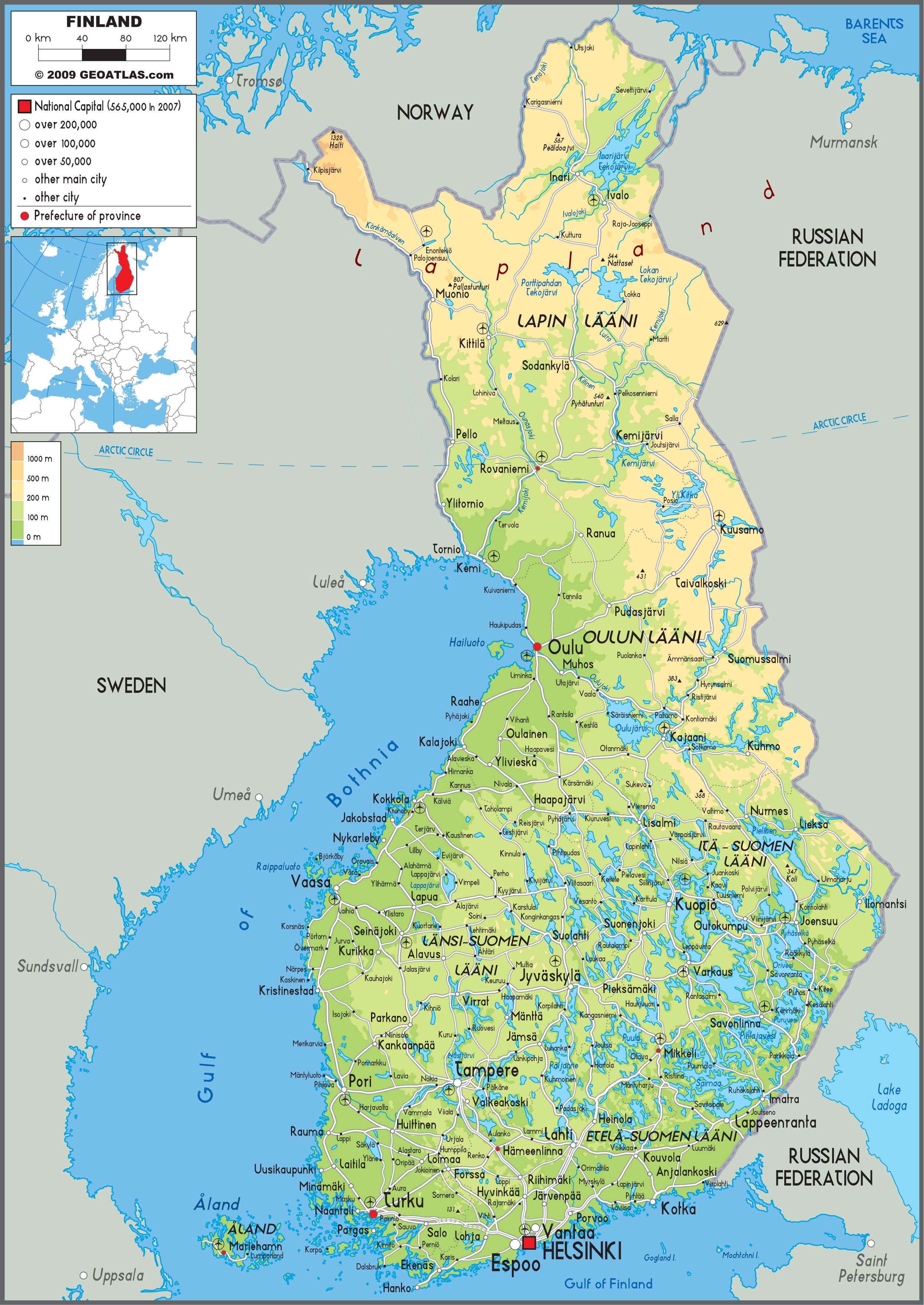 Finland Physical Wall Map by GraphiOgre - MapSales